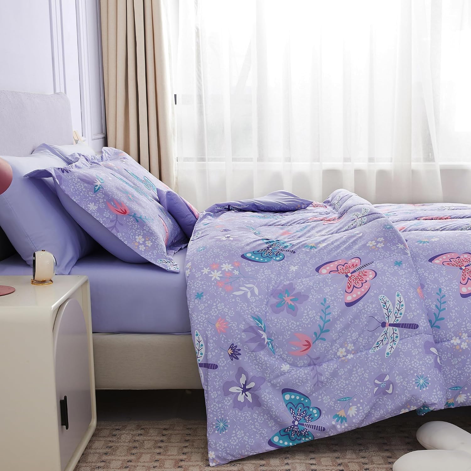 Detalle 2 de Mooreeke Twin Kids’ Butterfly Bed-in-a-Bag Set, Brushed Microfiber, 6 Pieces