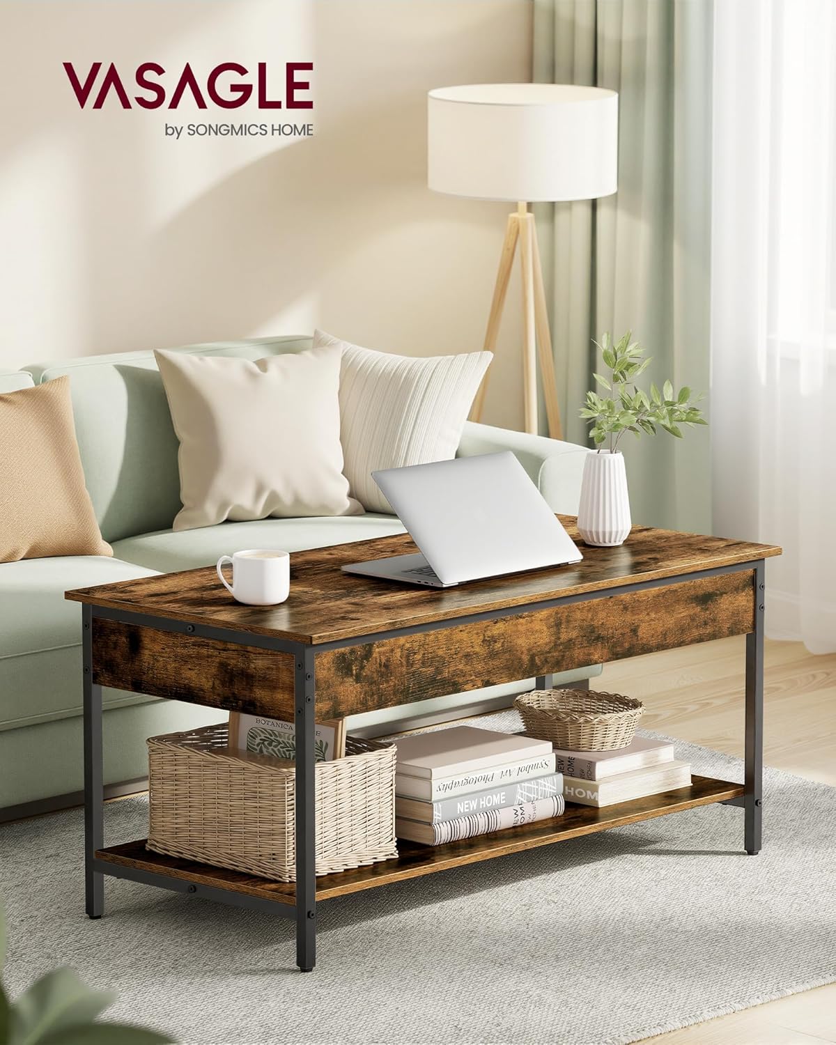 Thumbnail 1 de VASAGLE Tavolino con piano sollevabile LCT261KD02, stile industriale vintage (50 x 100 cm)