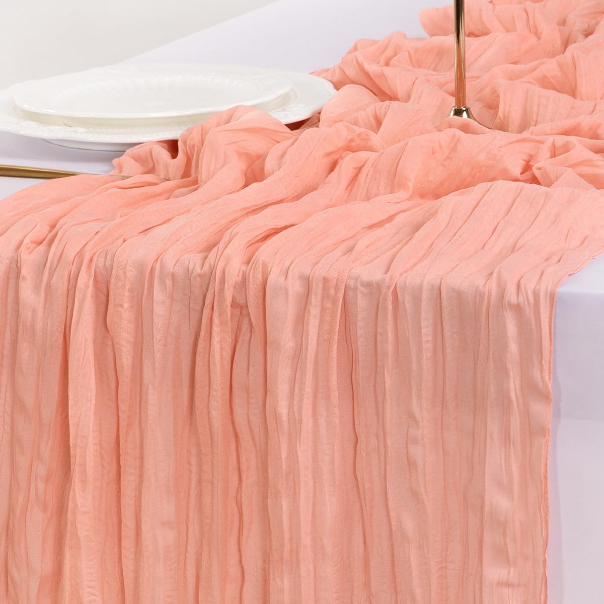 Thumbnail 5 de Socomi 6pcs Coral Peach Cheesecloth Table Runner 120" 🎉