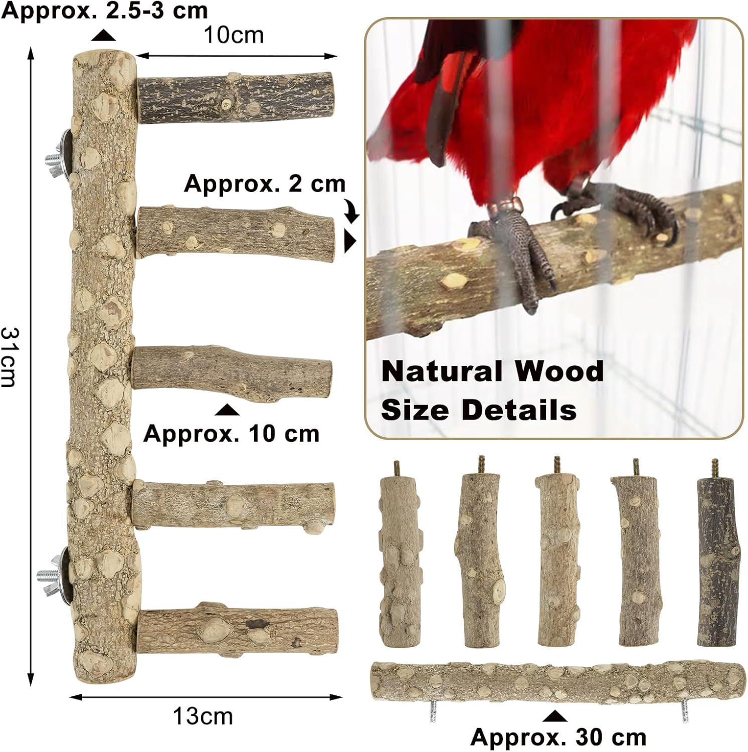 Detalle de QZDAFFIC 6PCS Parrot Perch Bird Perches for Cage – Natural Pepper Wood Platform