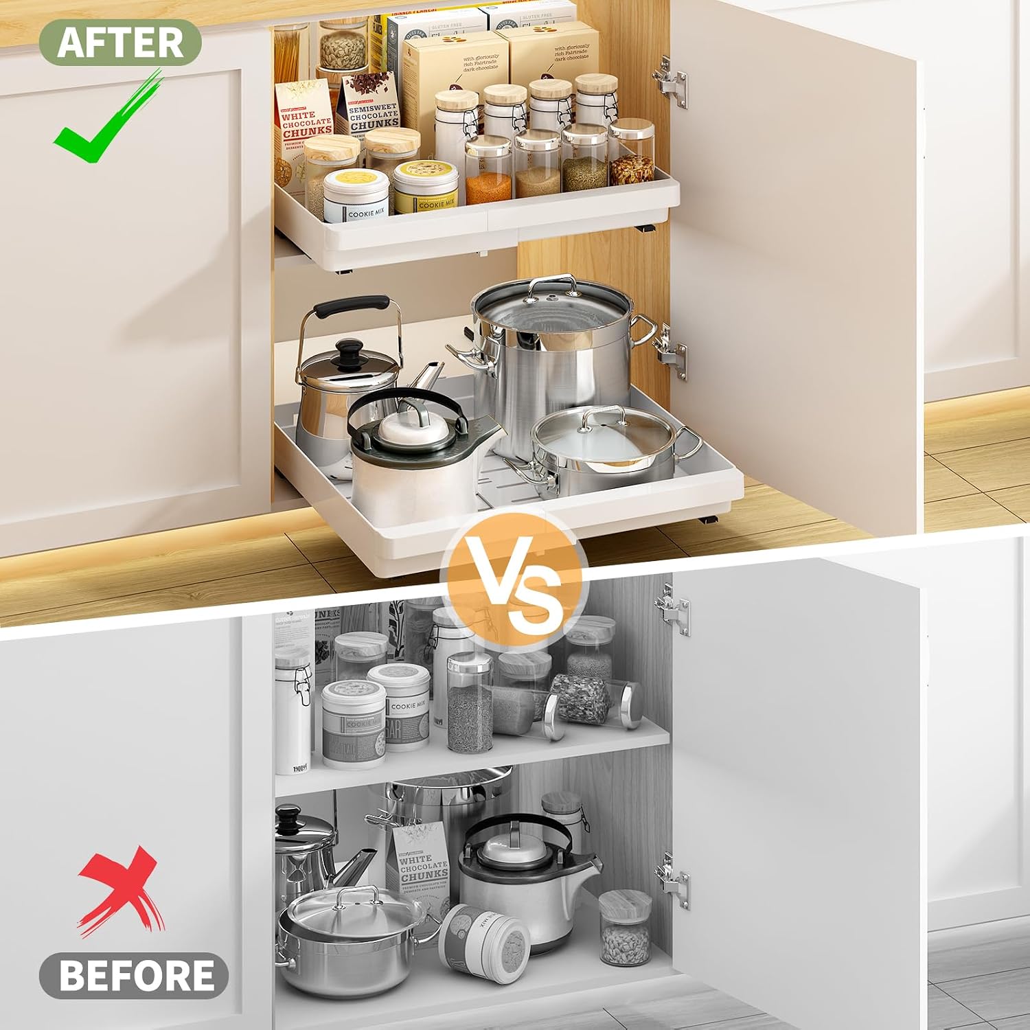 Thumbnail 5 de DOMNIU 2-Pack Pull-Out Cabinet Organizers (Expandable, Adhesive Nano Film), White — 11.6"-17.5