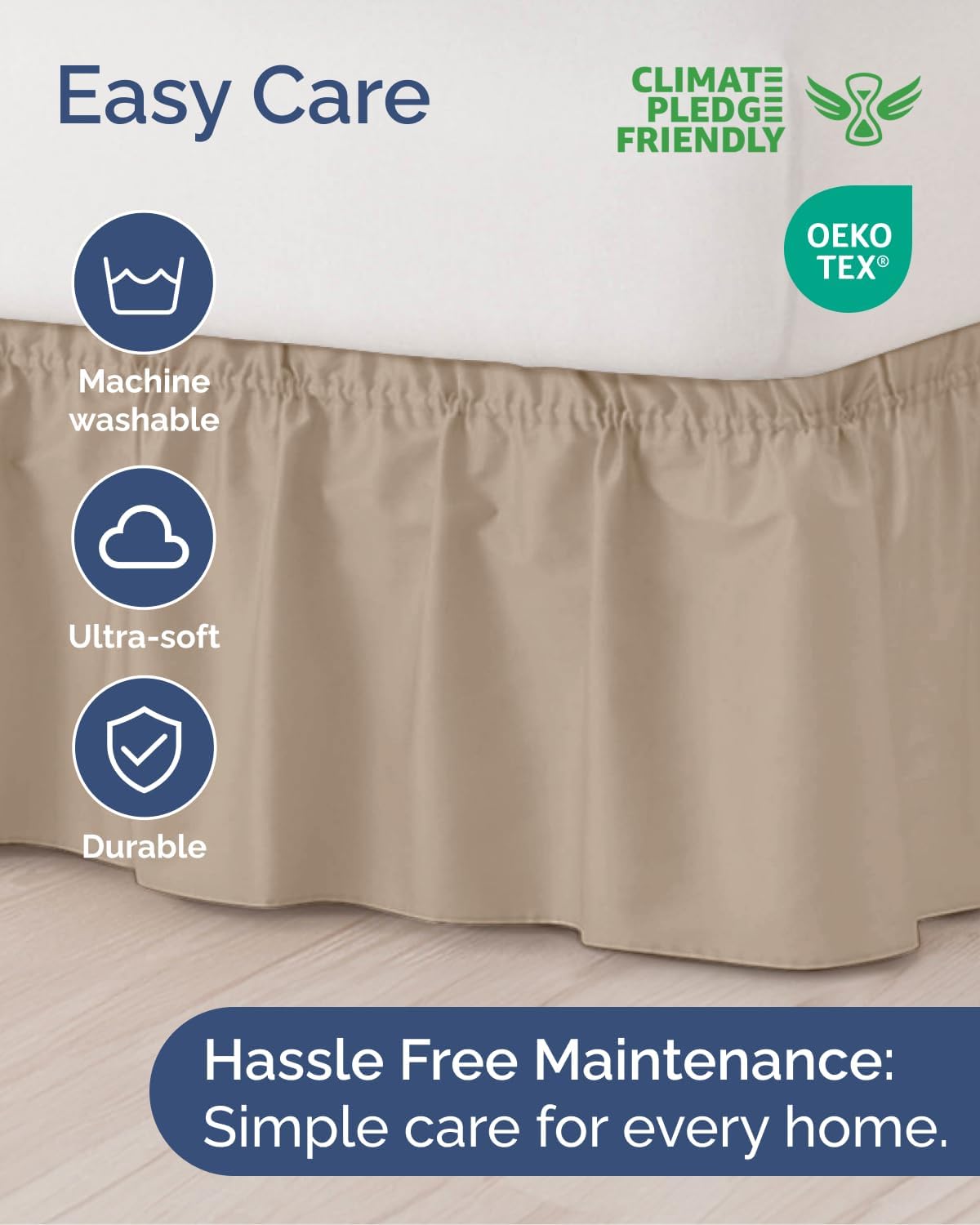 Thumbnail 5 de Wrap Around Dust Ruffle Bed Skirt - Cream for Queen Size Beds (21 Inch Drop) with Elastic Wrap