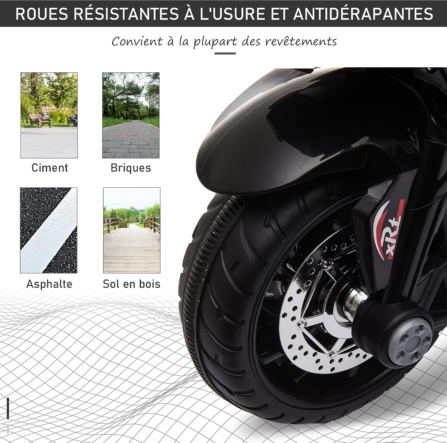 Detalle 1 de HOMCOM 370-103V90RD elektrische kindermotorfiets, 3 wielen, 6 V en lichteffecten