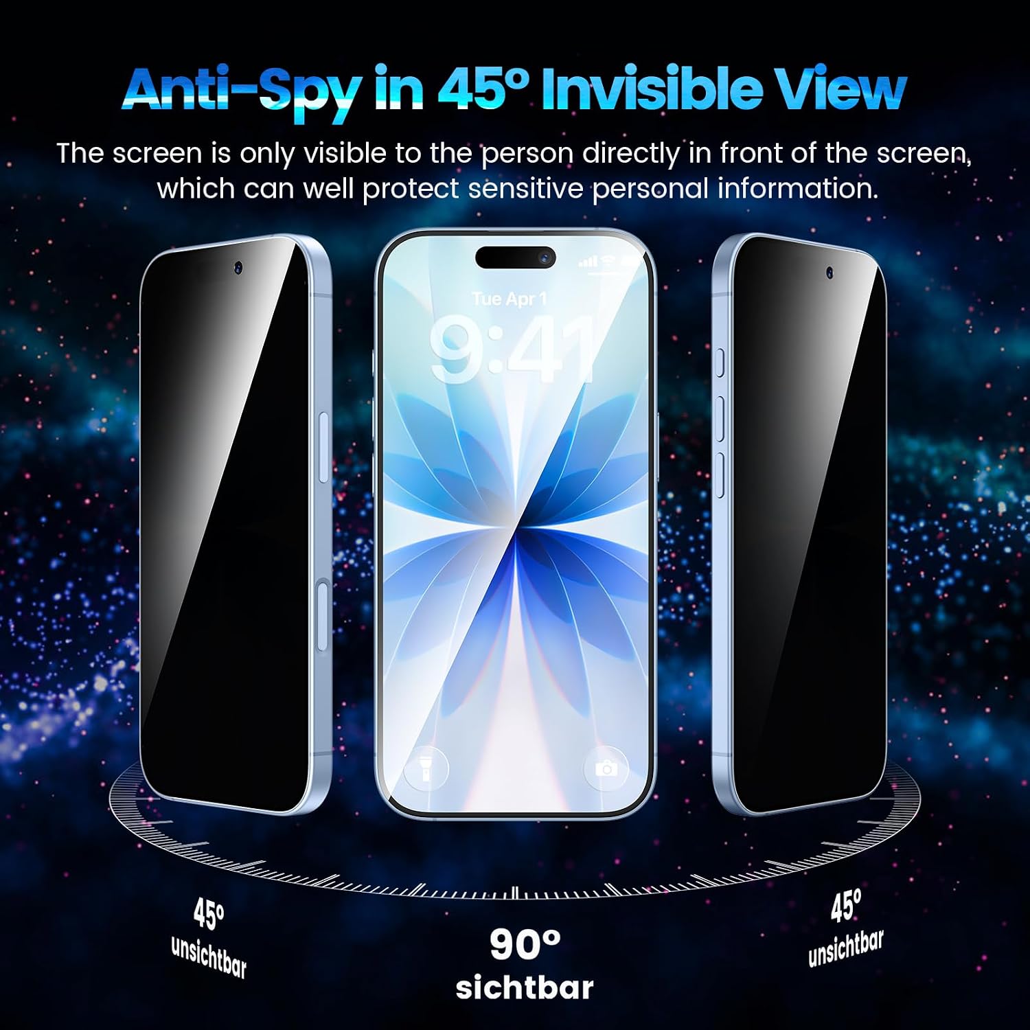 Detalle de Pack HWeggo 2 + 2 pour iPhone 17 : film de confidentialité anti-espion + protection caméra (verre trempé HD, noir)