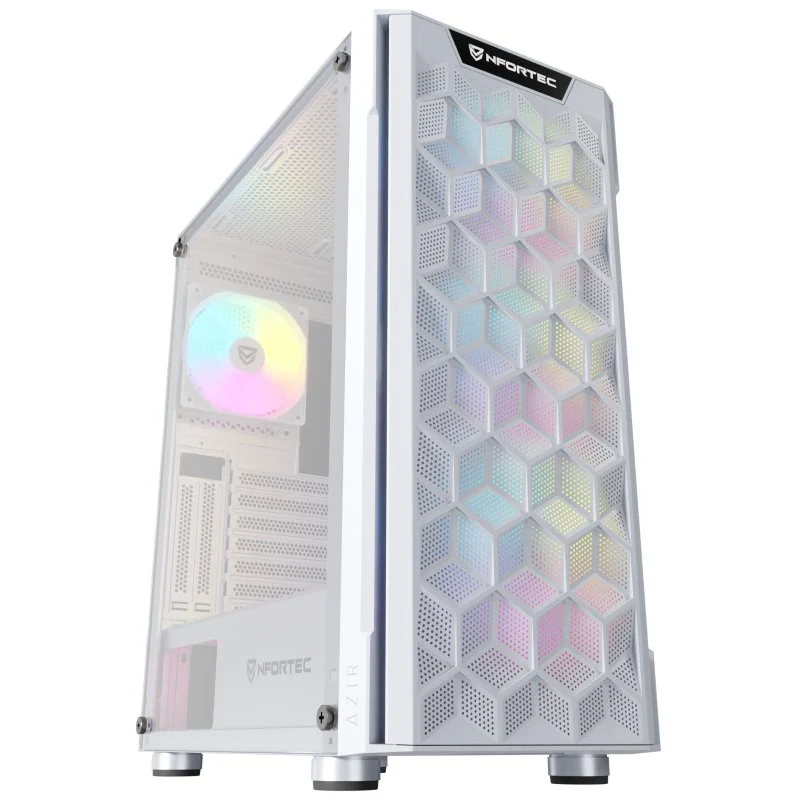 Detalle de Nfortec Azir Torre ATX blanca con frontal 3D mallado