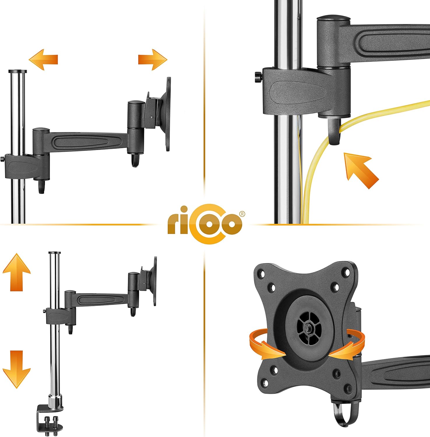 Detalle de Support Écran PC TV RICOO TS2211 – Bras articulé universel, 13 à 32 pouces, fixation bureau