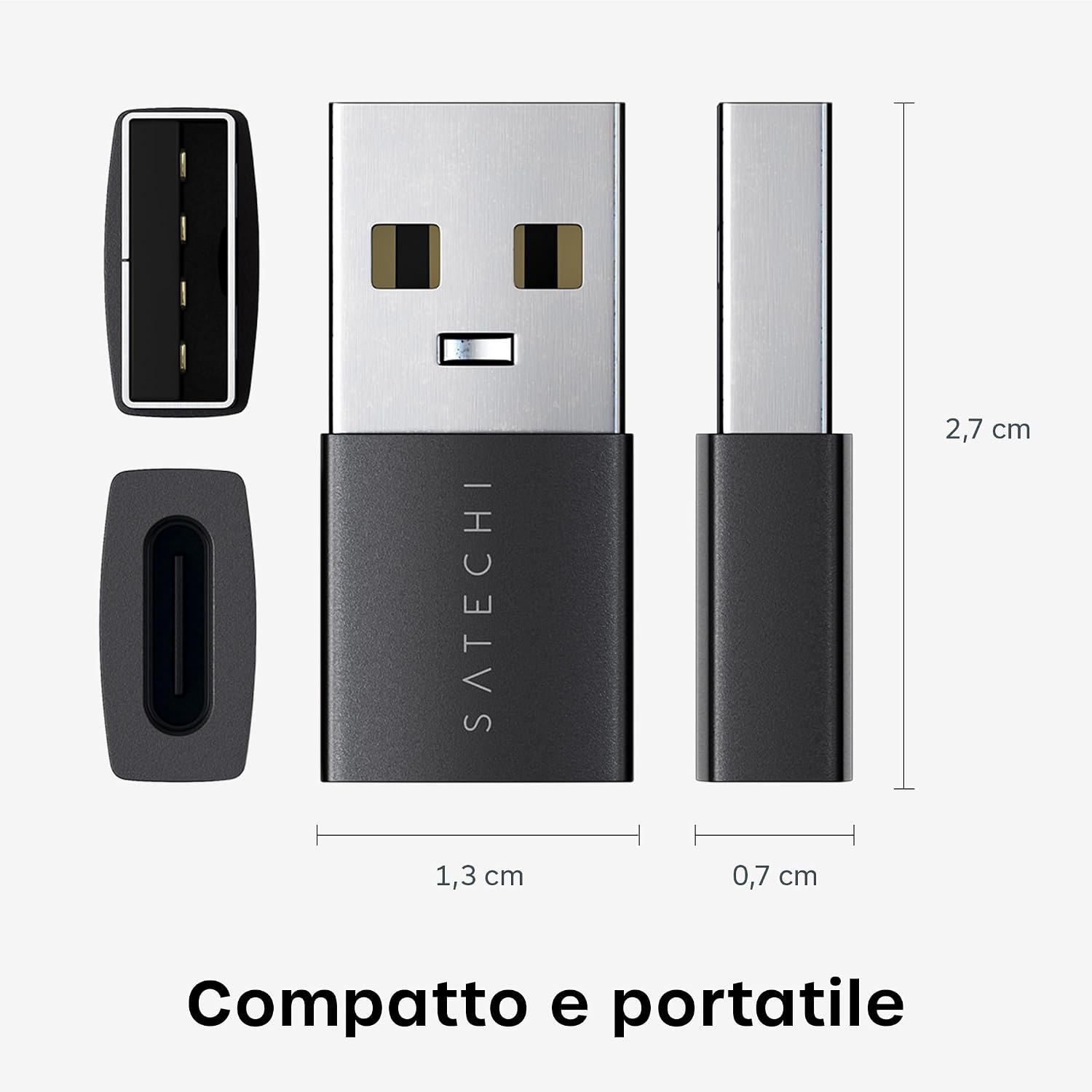 Detalle 2 de Satechi Adattatore USB-A a USB-C (Pack 2): trasferimento ultra-veloce e ricarica compatta per carPlay e PC