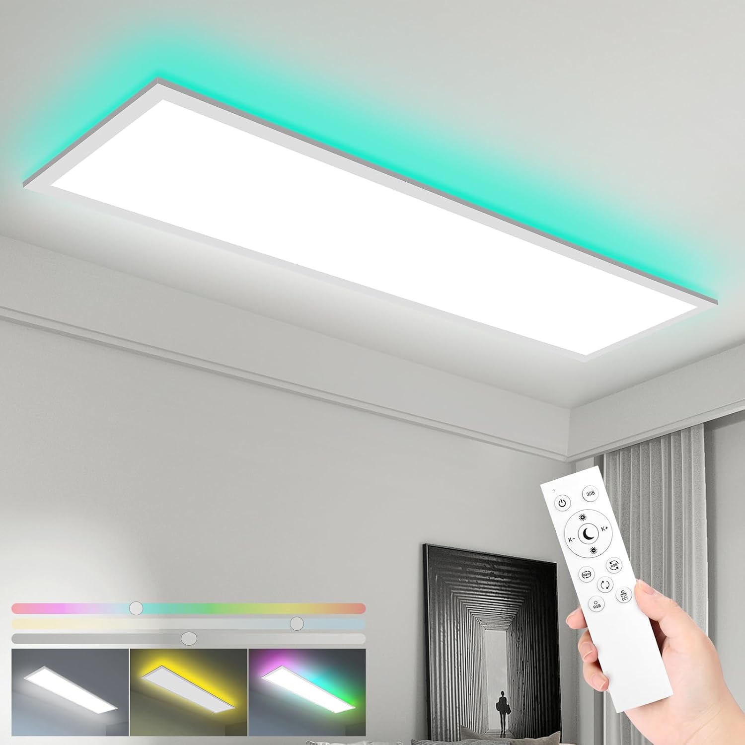 Detalle de LEOEU LED Panel Deckenleuchte 120x30CM