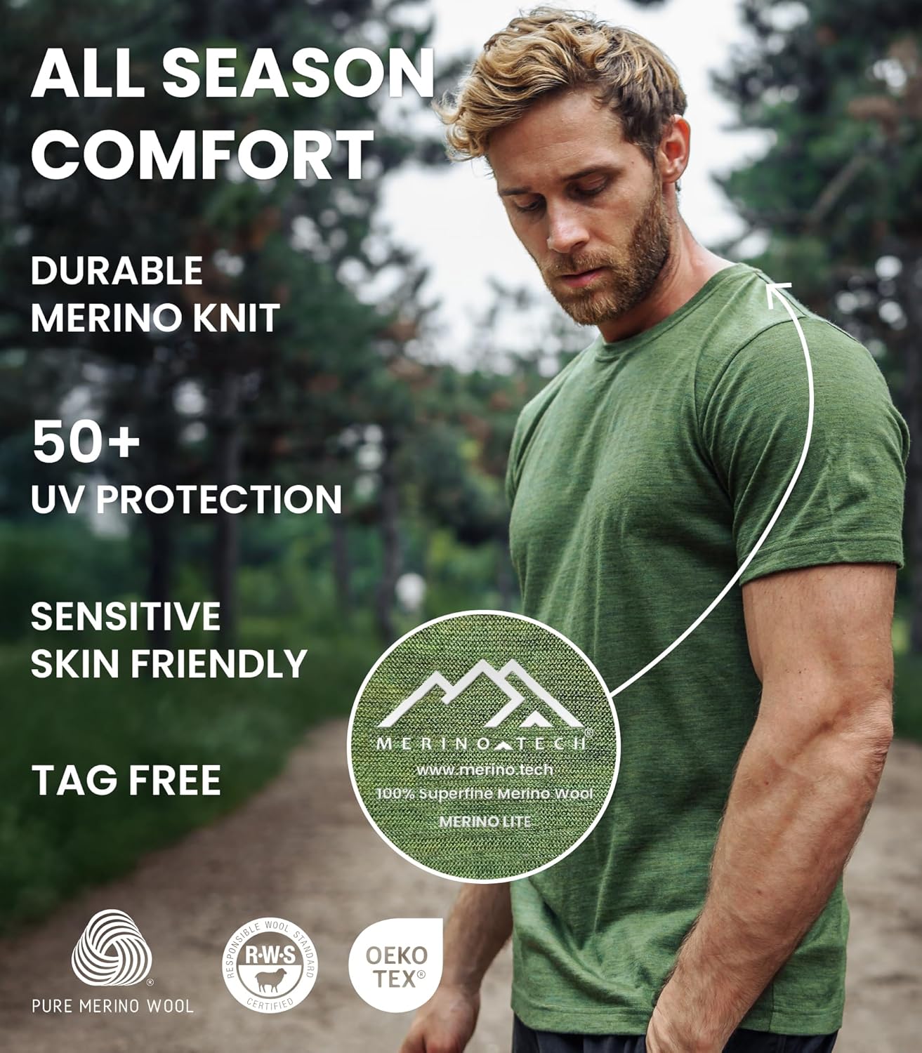 Thumbnail 2 de Merino.tech Merino Wool T Shirt Mens – Lightweight Base Layer with Merino Wool Hiking Socks
