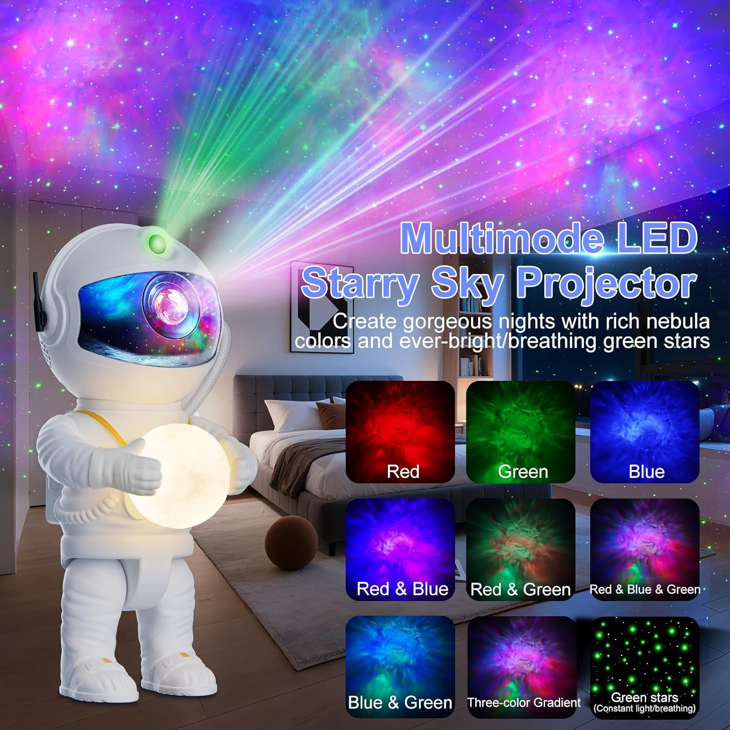 Thumbnail 1 de Astronaut Galaxy Projector star projector light with 8 nebula modes, 360° adjustable head, remote & timer