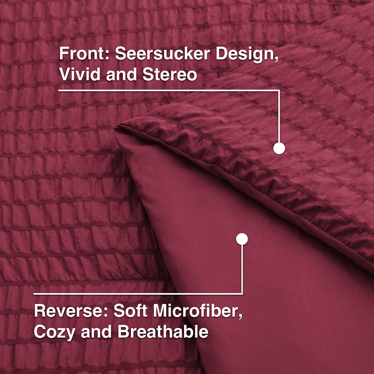 Thumbnail 4 de Love's cabin Seersucker Burgundy King Size Comforter Set — 7-Piece All Season Bed in a Bag