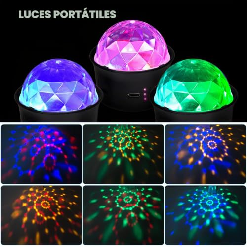 Thumbnail 4 de URAQT Bola de discoteca RGB recargable, 2 unidades con activación por sonido