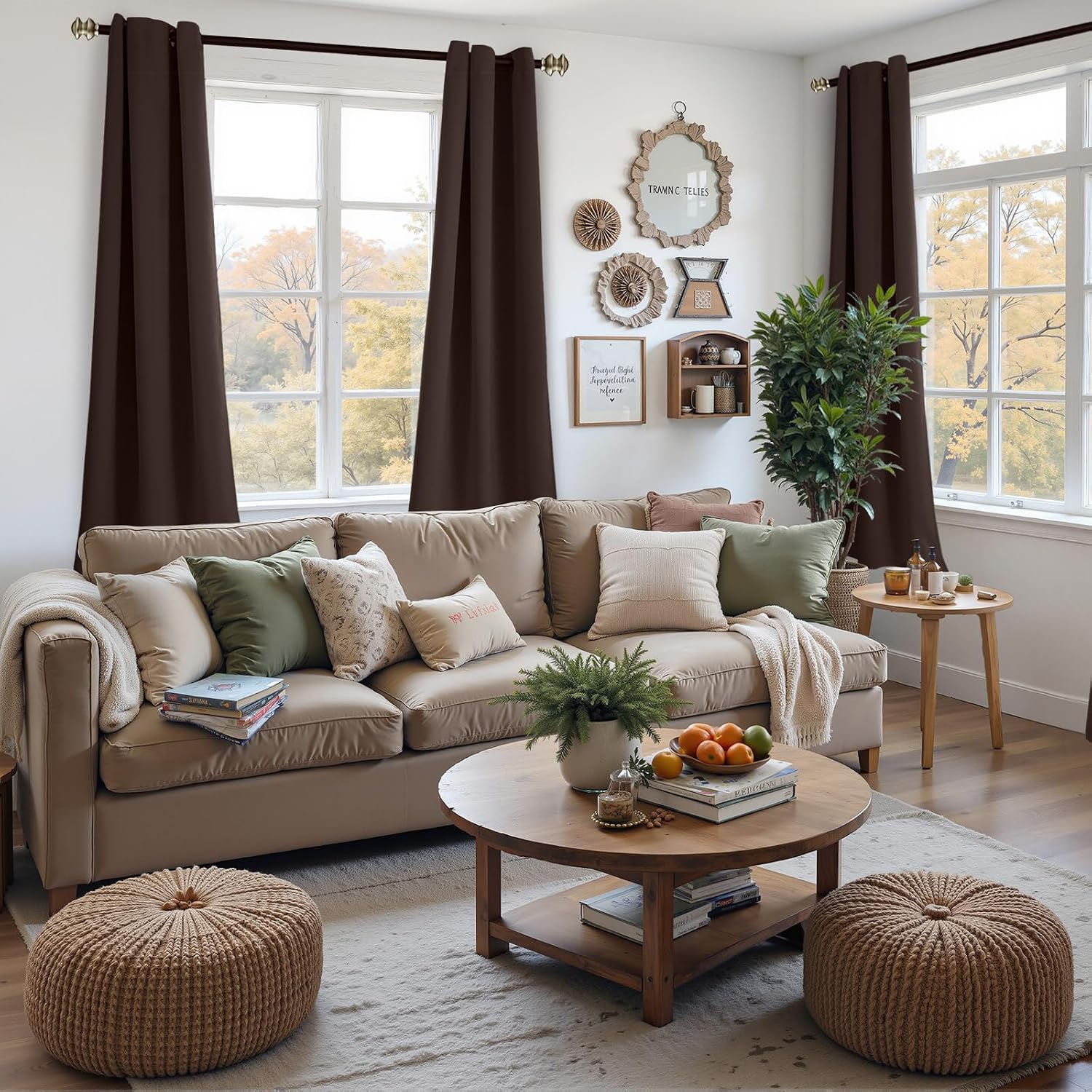 Detalle de YoungsTex Brown Blackout Curtains, 2 Grommet Panels, 42 x 68 Inches