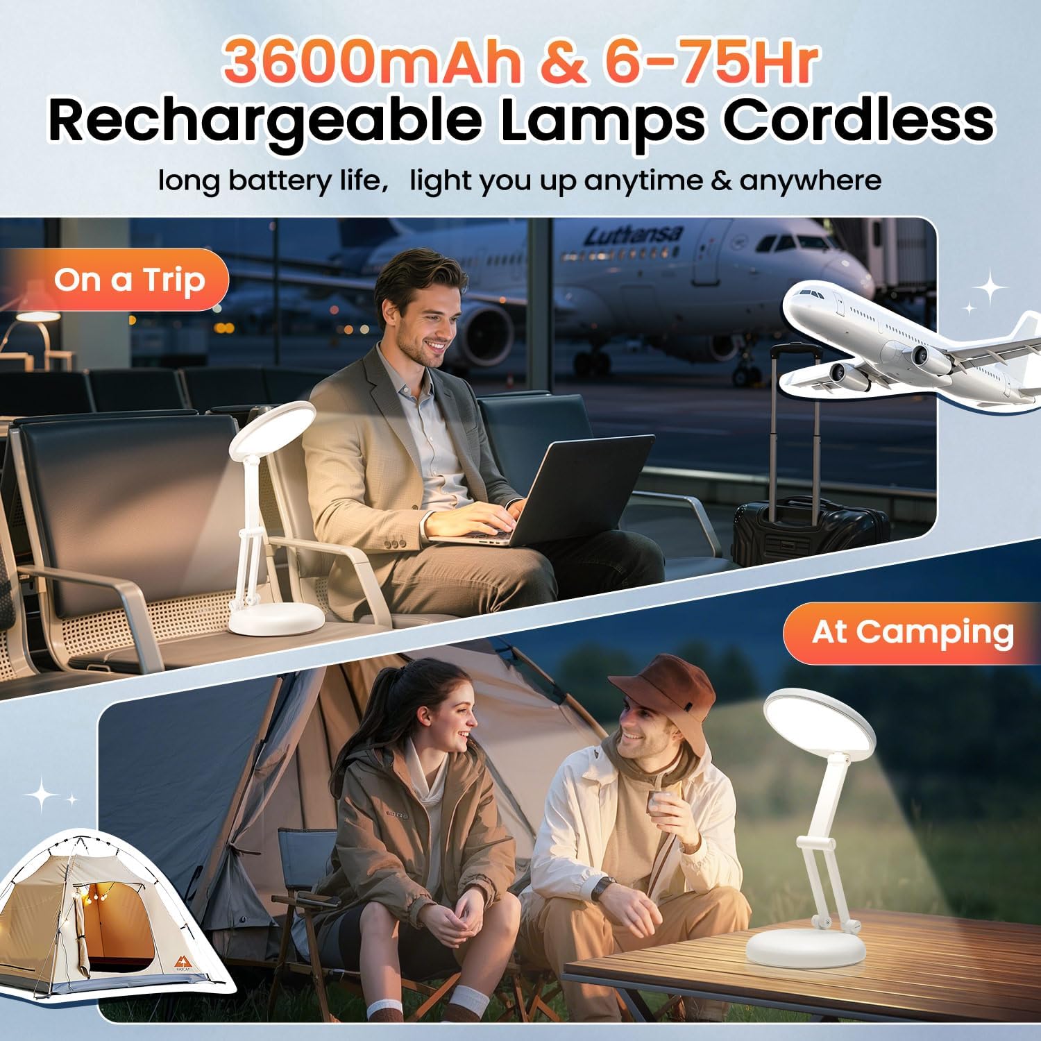 Detalle de One Fire 6930007701263 Rechargeable Foldable Desk Lamp, 3600mAh, 10-Level Dimming