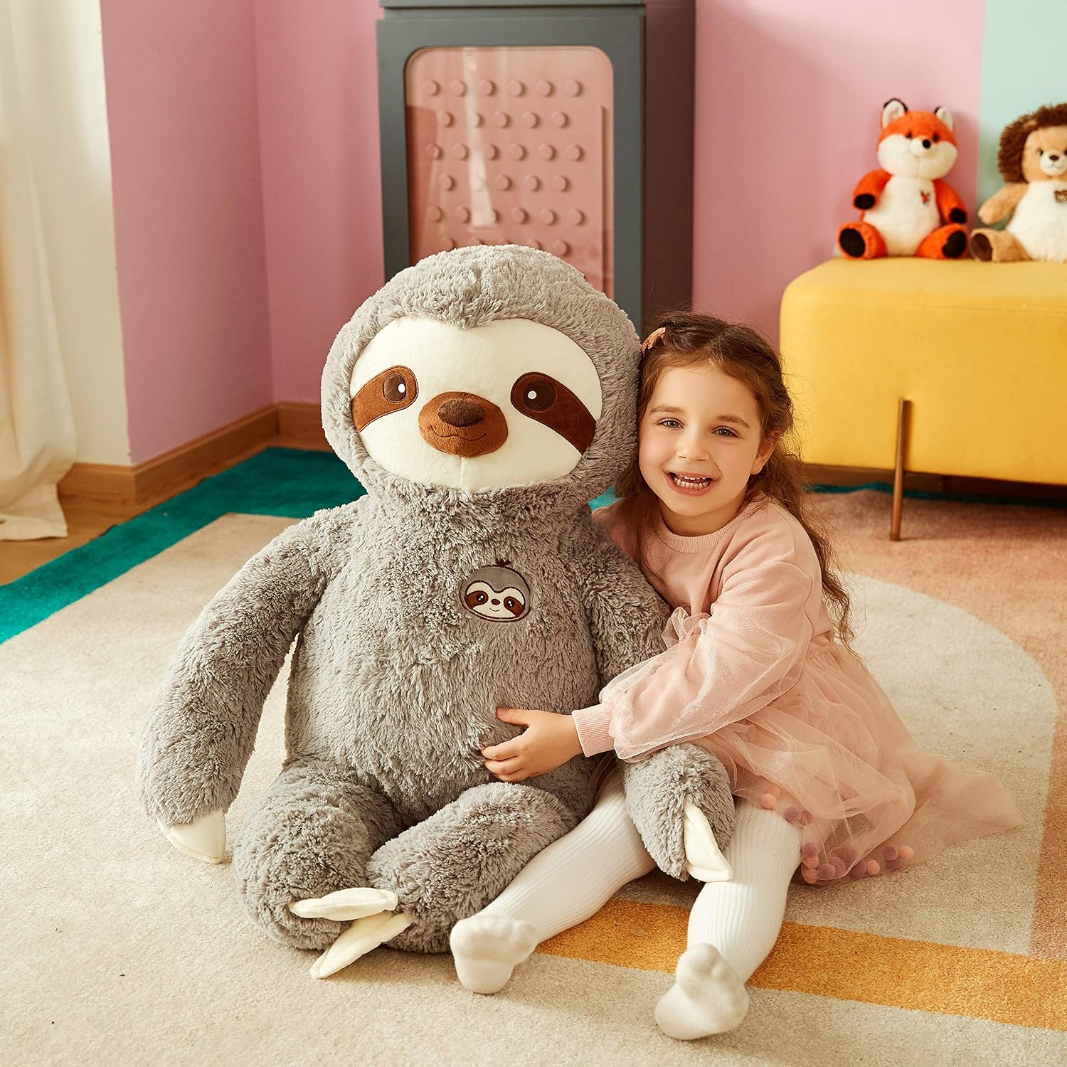 Thumbnail 4 de IKASA Large Sloth Soft Stuffed Animal (Grey) – 78cm plush bradypode toy