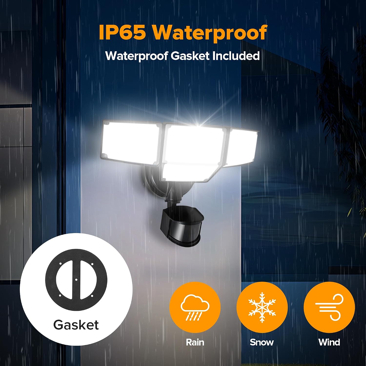 Detalle 2 de LUTEC 7632816012 80W LED Motion-Sensor Floodlight, 9,000 Lumens, 4 Heads