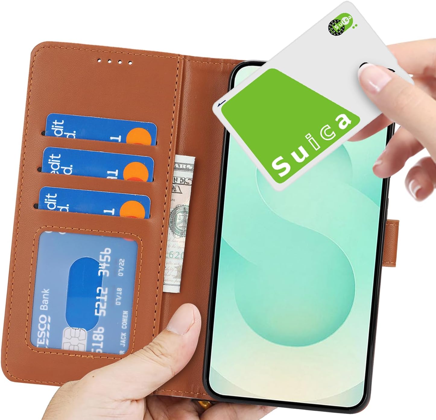 Thumbnail 1 de Zouzt Hülle für Samsung Galaxy S25 Plus – stoßfeste Flip-Lederhülle mit Kartenhalter und verstellbarem Stand (Hellbraun)