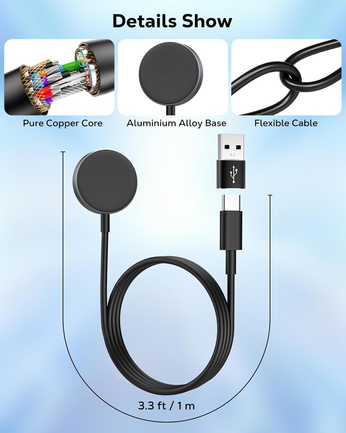 Detalle de MoKo Type-C Galaxy Watch Charger: Magnetic, Universal, with 1m Cable