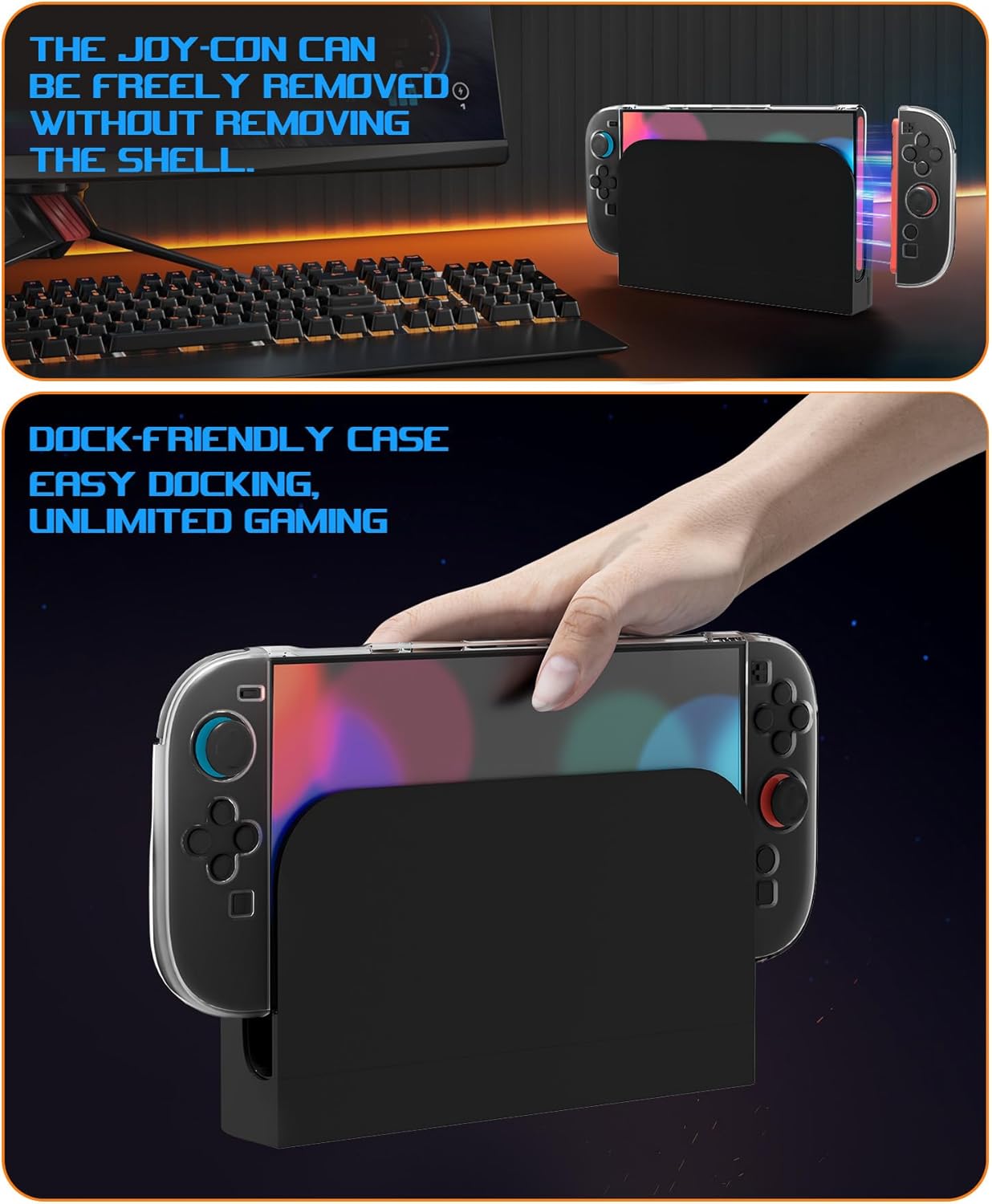 Thumbnail 2 de Teyomi Transparent Hülle für Nintendo Switch 2 – Hard-PC Schutzhülle mit TPU-Griffabdeckungen und 8 Thumbstick-Kappen (Clear)