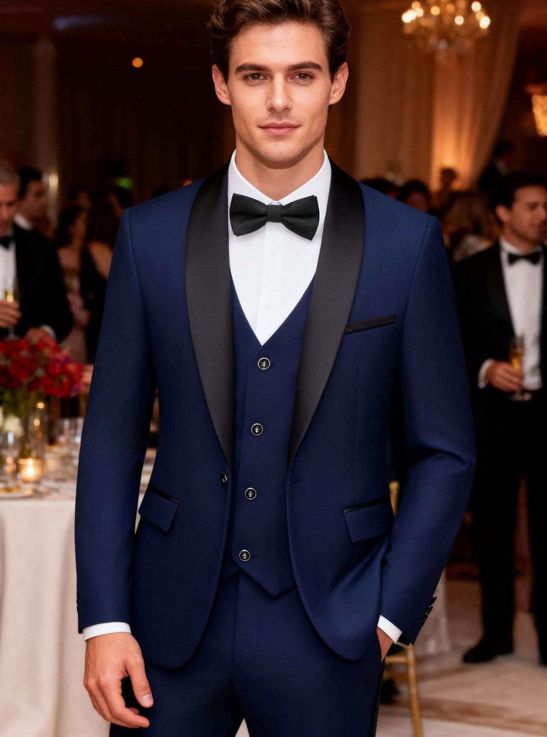 Detalle de WULFUL Men's 3-Piece Slim Fit Tuxedo Set with Shawl Lapel