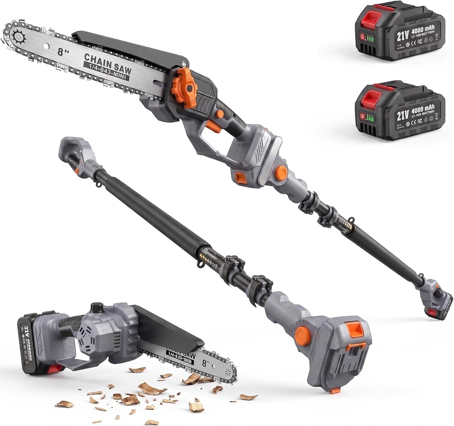 Detalle de TaskStar SC08 2-in-1 Pole Saw and Chainsaw, 8-Inch Bar, Brushless Motor