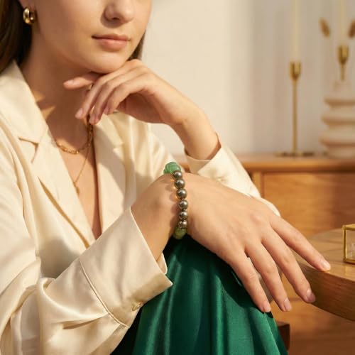 Detalle de Bivei Bracelet Bienchance et Abondance – Pierre Naturelle, Aventurine Verte, Citrine et Pyrite