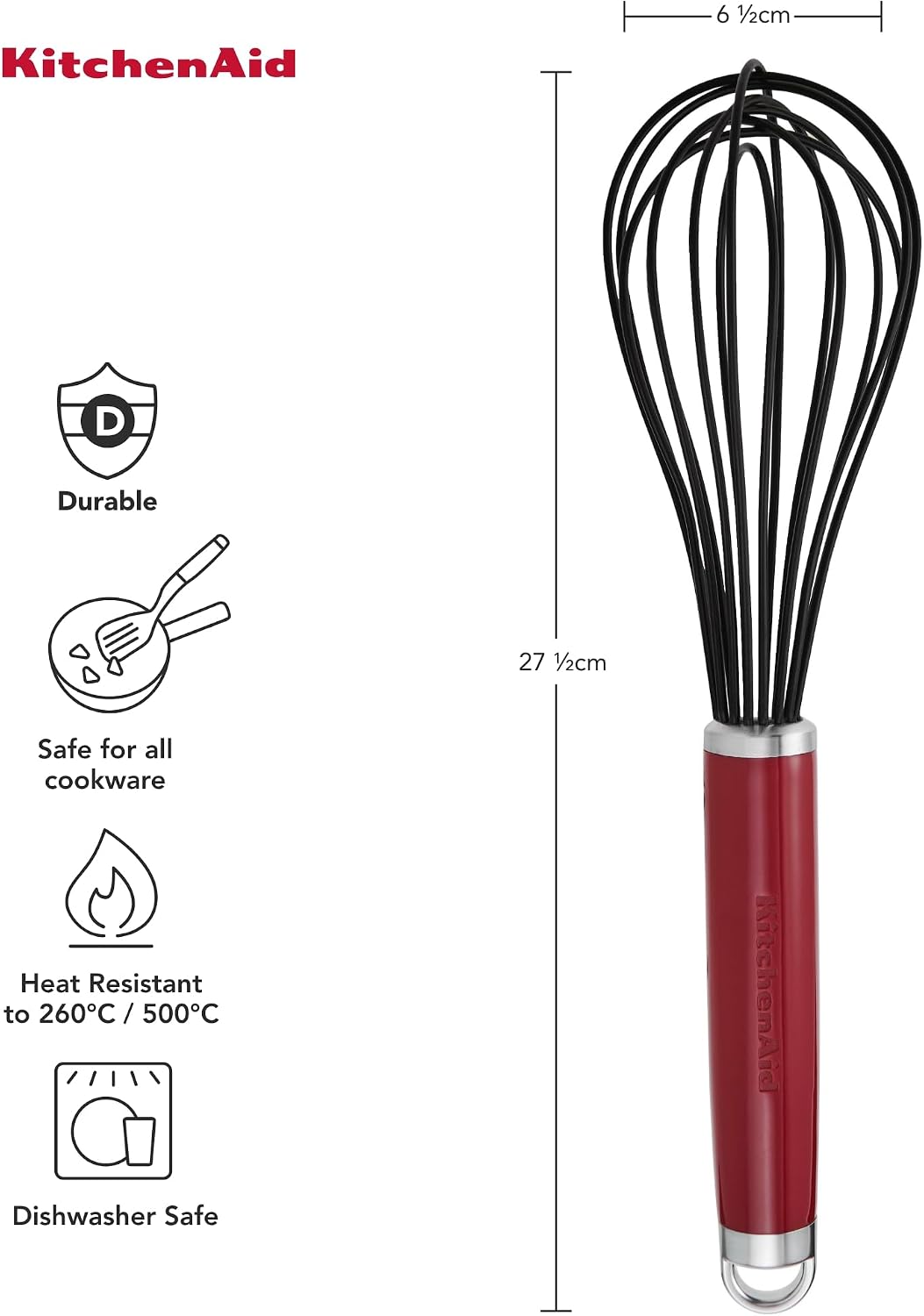 Thumbnail 1 de KitchenAid Classic Silicone Whisk, Empire Red, Heat-Resistant Silicone Head