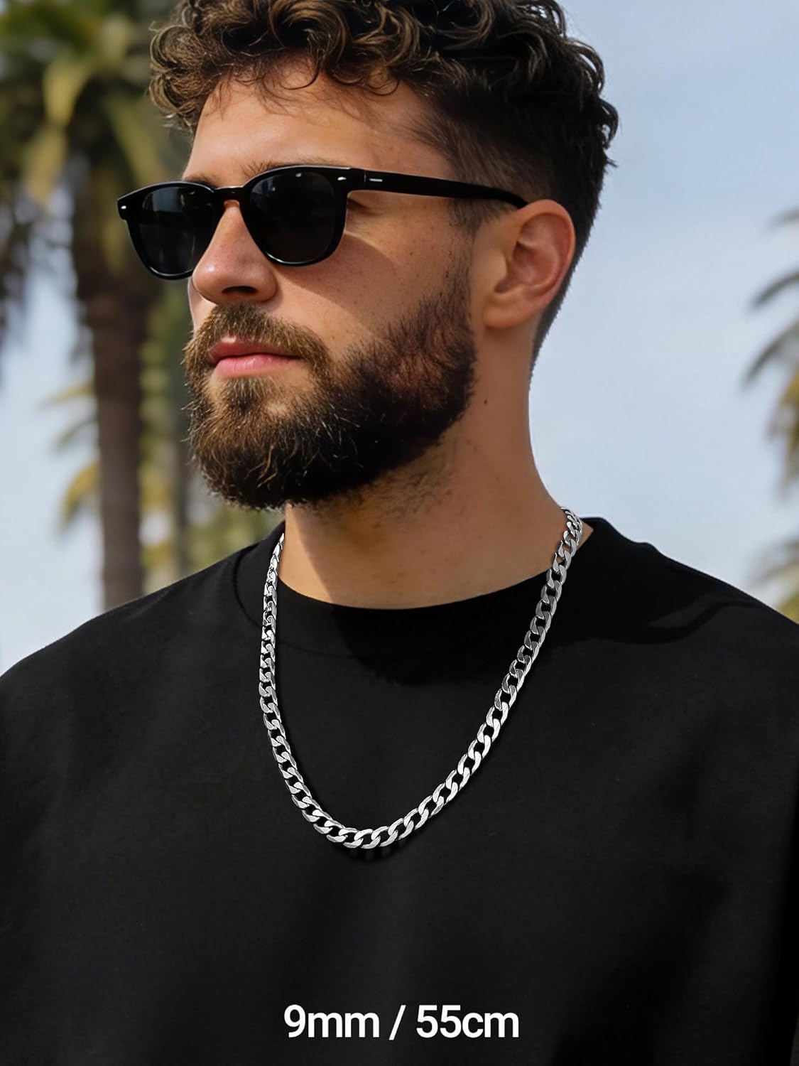 Thumbnail 3 de PROSTEEL Collier Homme Chaine Acier Inoxydable – Maillons Cubains 9 mm avec finitions Argent, Or ou Noir (46–76 cm)