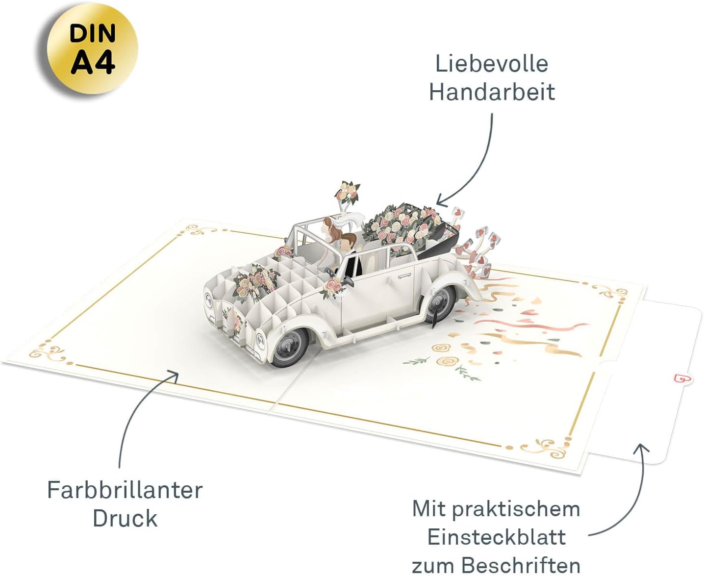 Thumbnail 2 de papercrush DIN A4 XXL Pop-Up Hochzeitskarte „Just married“ mit 3D-Hochzeitsauto