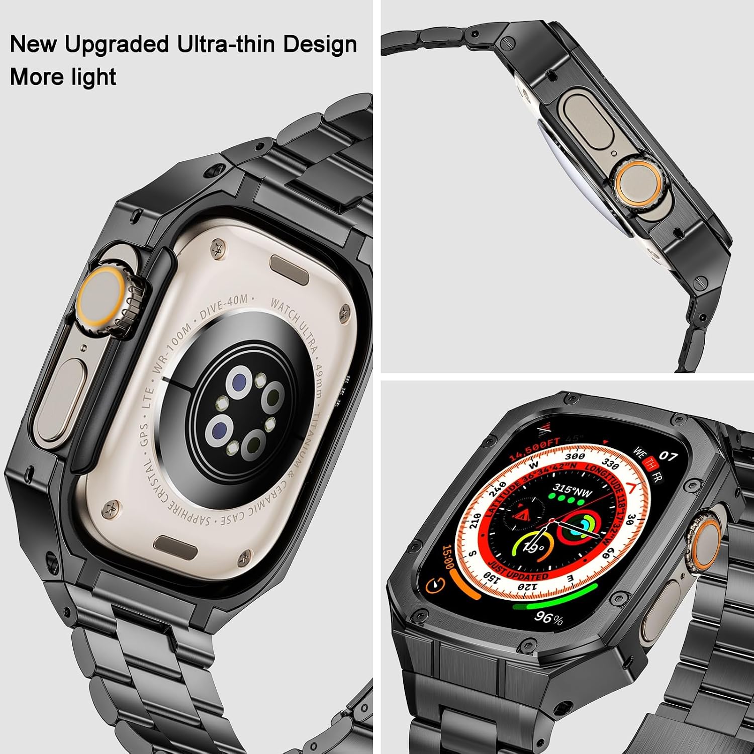 Detalle de BAITEYOU Stainless Steel Watch Band with Case for Apple Watch Ultra 1/2/3 (49mm) – Grey