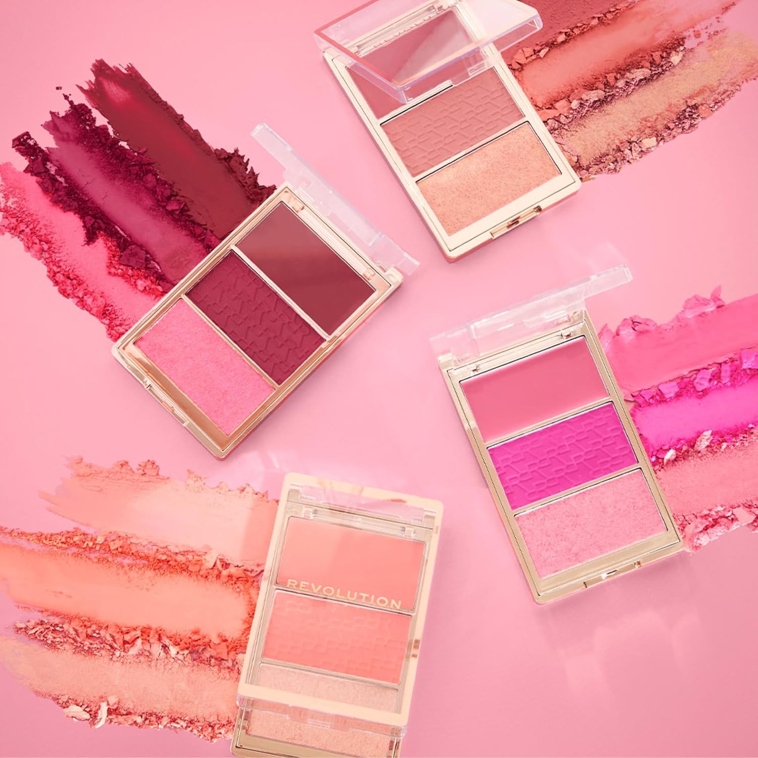 Detalle 2 de Revolution Blush Icon Palette (Authentic Peach) – Hochpigmentierte Creme- & Puder-Rougepalette