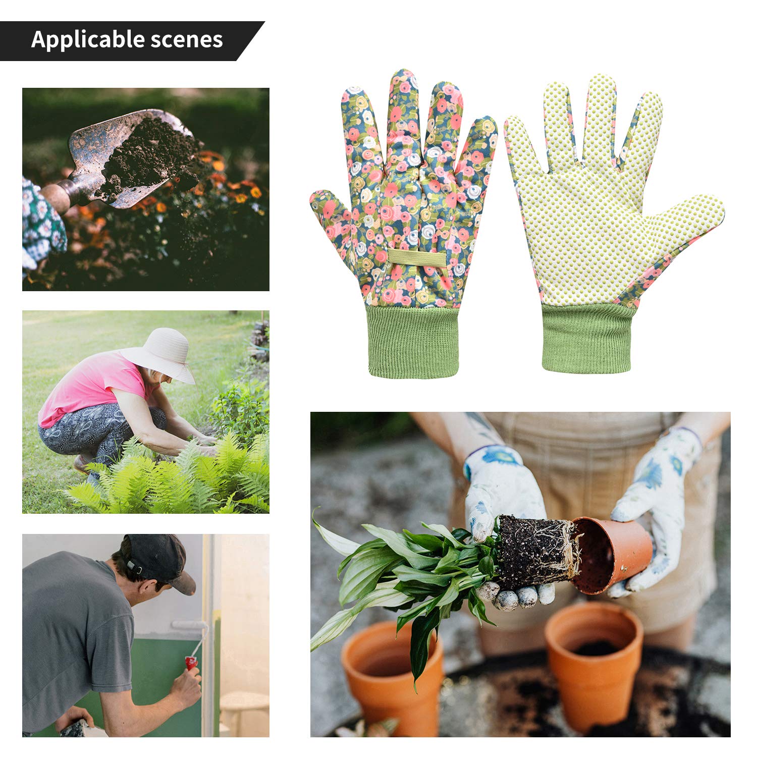 Detalle de Hanzapor Women Gardening Gloves: 2 Pairs of Comfortable, Breathable, Non-Slip Work Gloves (Small/Medium, Green)