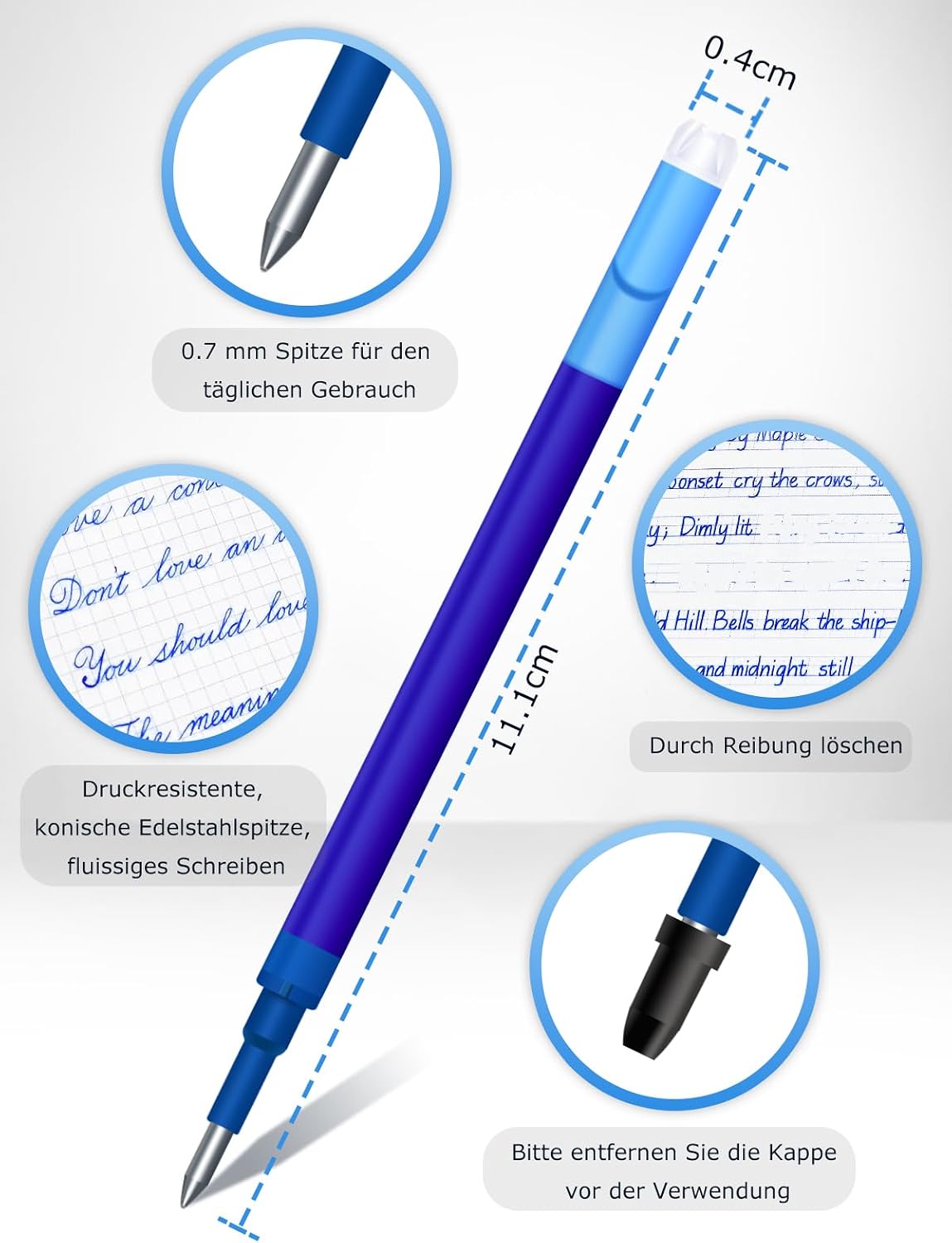 Detalle de 14x radierbare Ersatzminen 0,7 mm (blau) für Gelstifte – DealKits kompatibel mit Pilot FriXion & Eberhard Faber