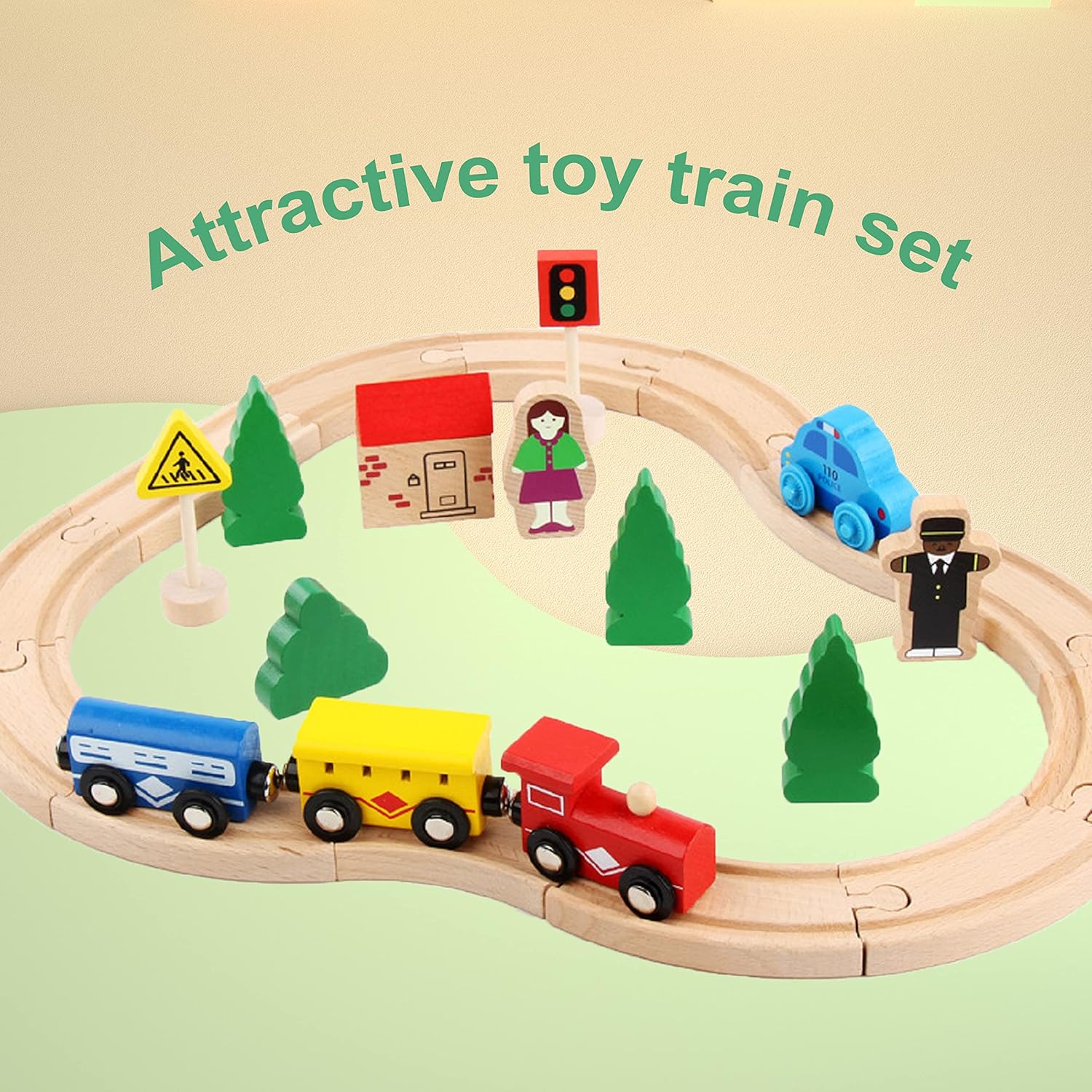 Detalle de Giocattolo per ferrovia in legno da 33 pezzi per bambini – compatibile con Thomas, Brio e altre marche