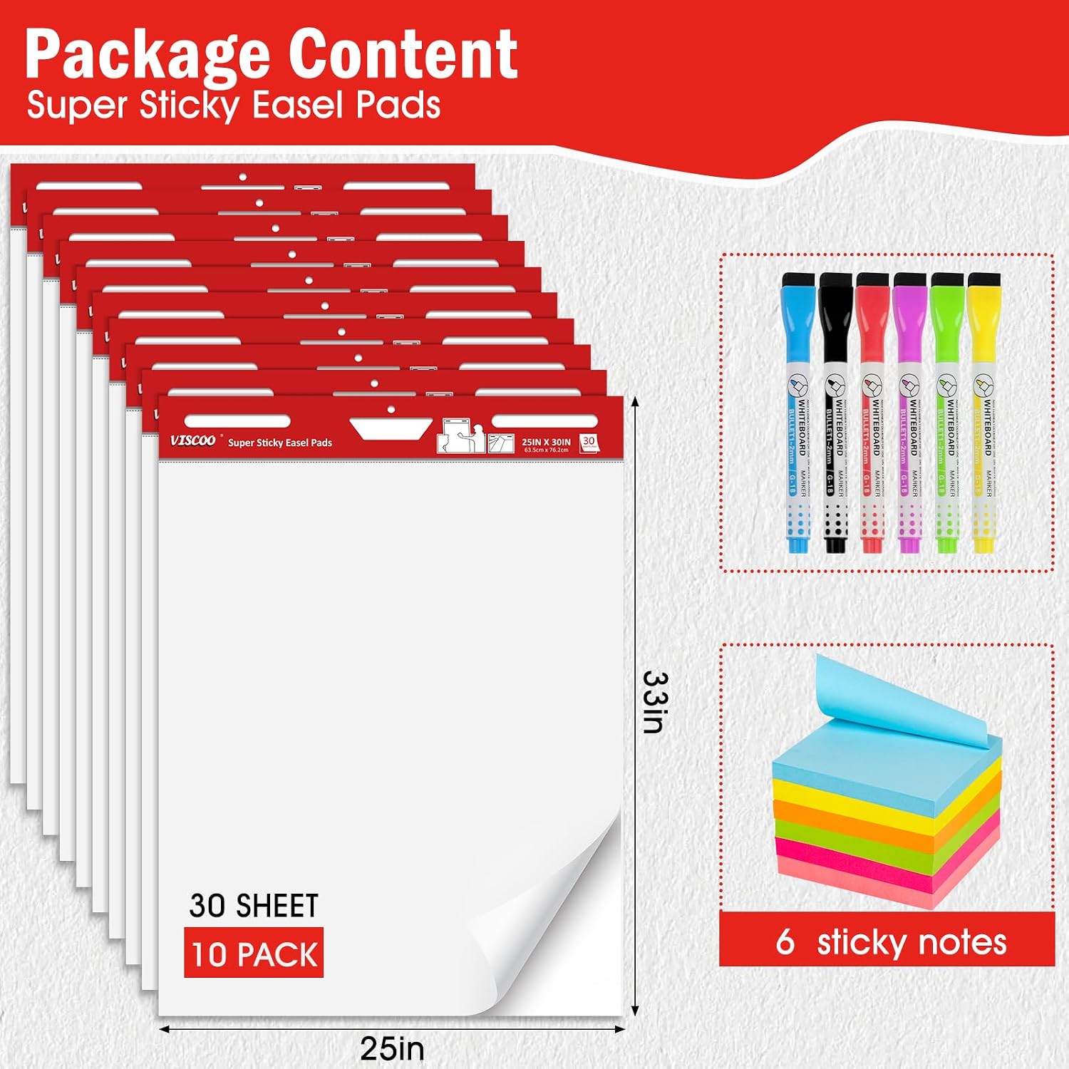 Detalle de VISCOO Sticky Easel Pad, 25 x 30 Inches, 10-Pack, Thick Paper