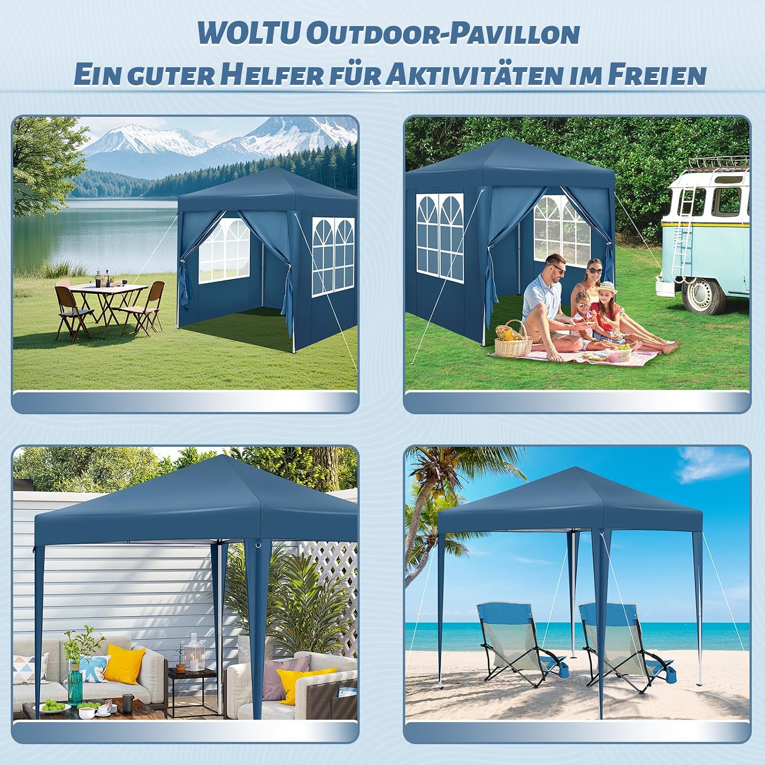 Detalle 1 de WOLTU PVL0013bl vouwpaviljoen 2 x 2 m met 4 zijwanden en UV 50+