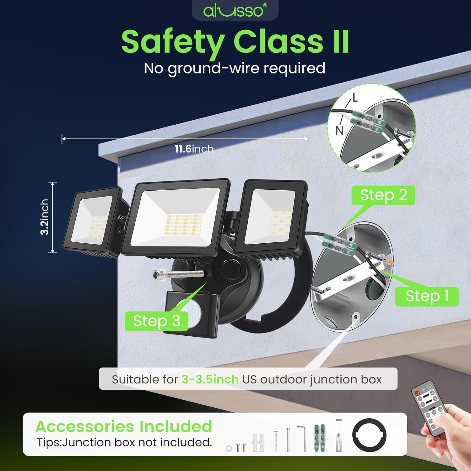 Thumbnail 6 de ALUSSO YDS-40W-BD4-1 Outdoor Motion Sensor Floodlight, 40W, Remote, 3 Modes