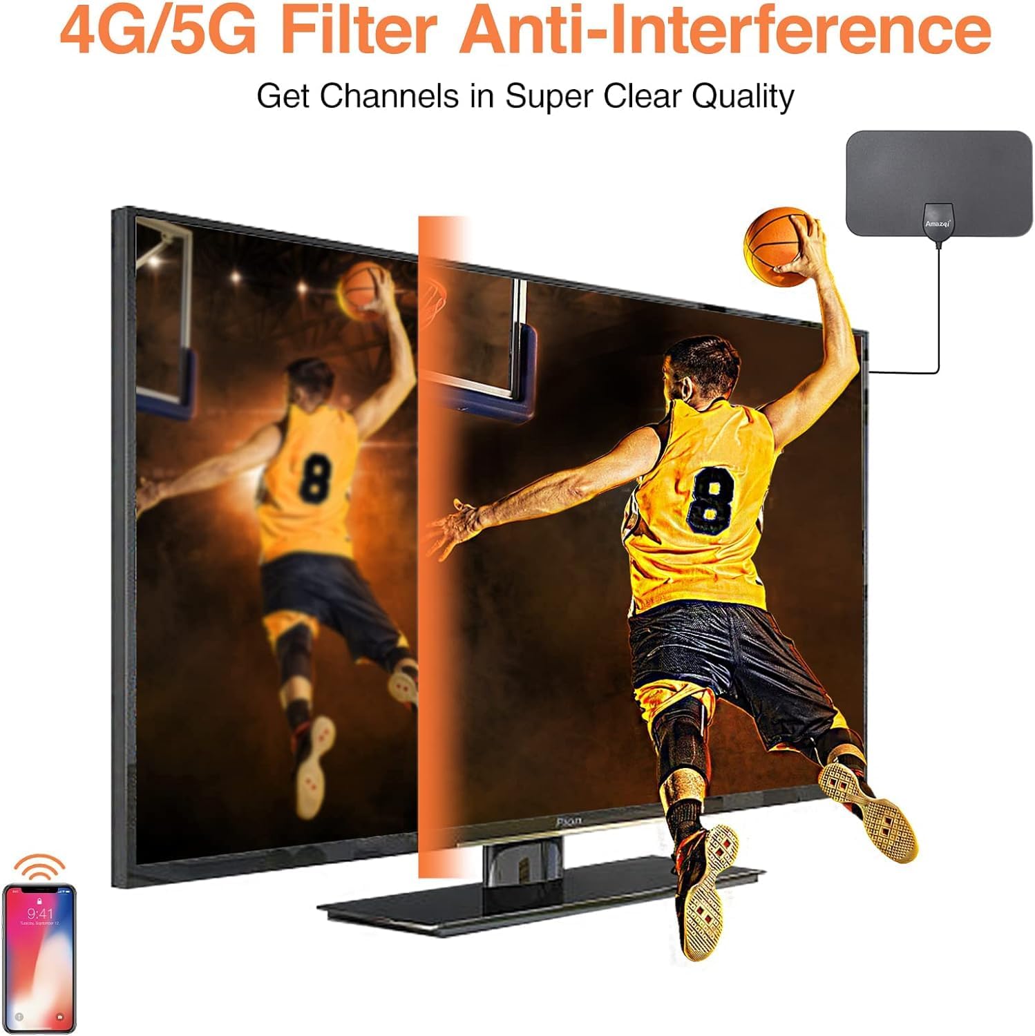 Detalle de Indoor TV Aerial 250+ Miles Long Range (4K, Freeview) with Signal Booster and 5m Cable