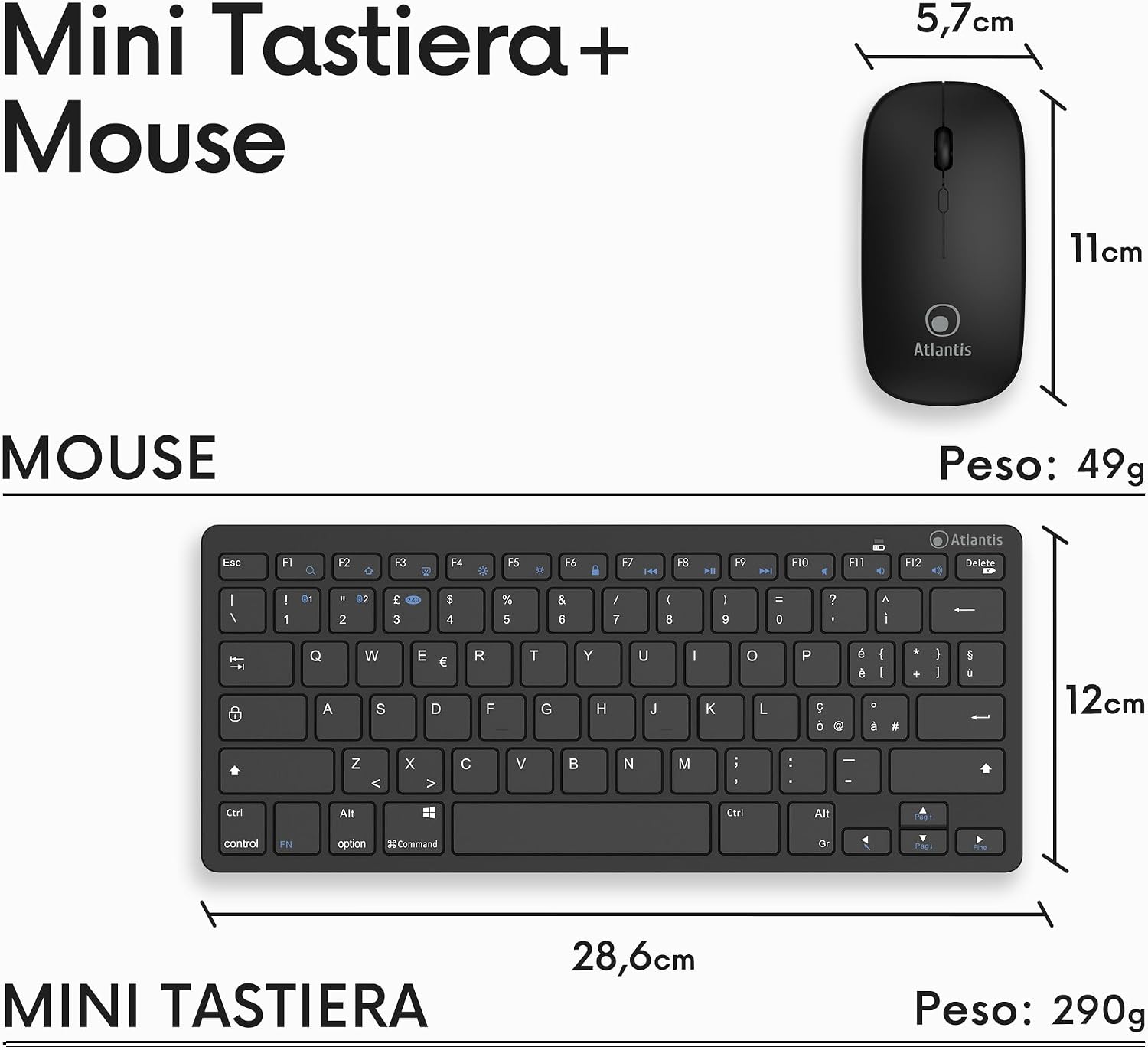 Thumbnail 6 de Atlantis Argo 900Pro Combo Kit: mini-toetsenbord en muis, Italiaanse QWERTY