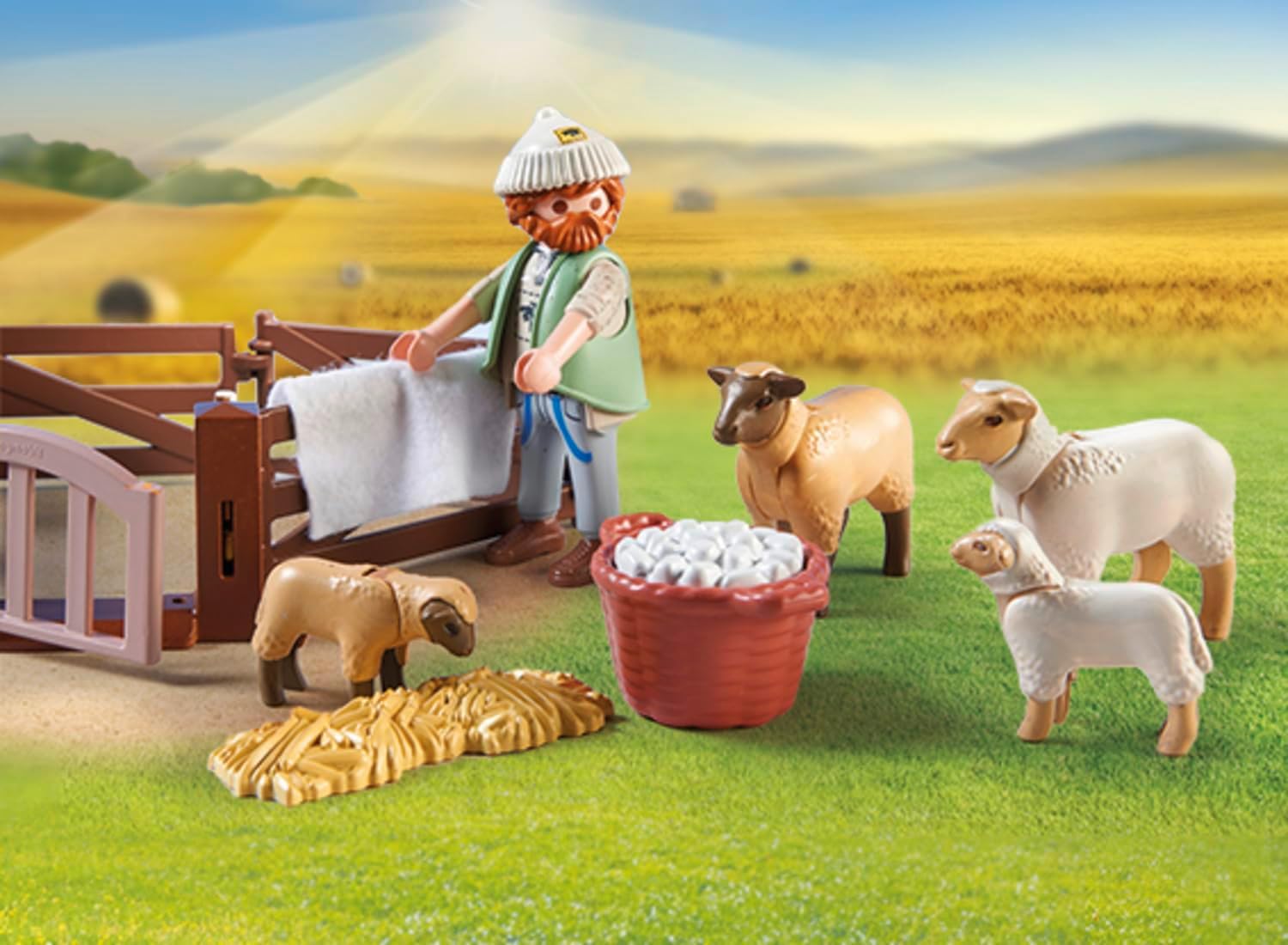 Detalle 1 de PLAYMOBIL 71444 Pastor con rebaño y Border Collie