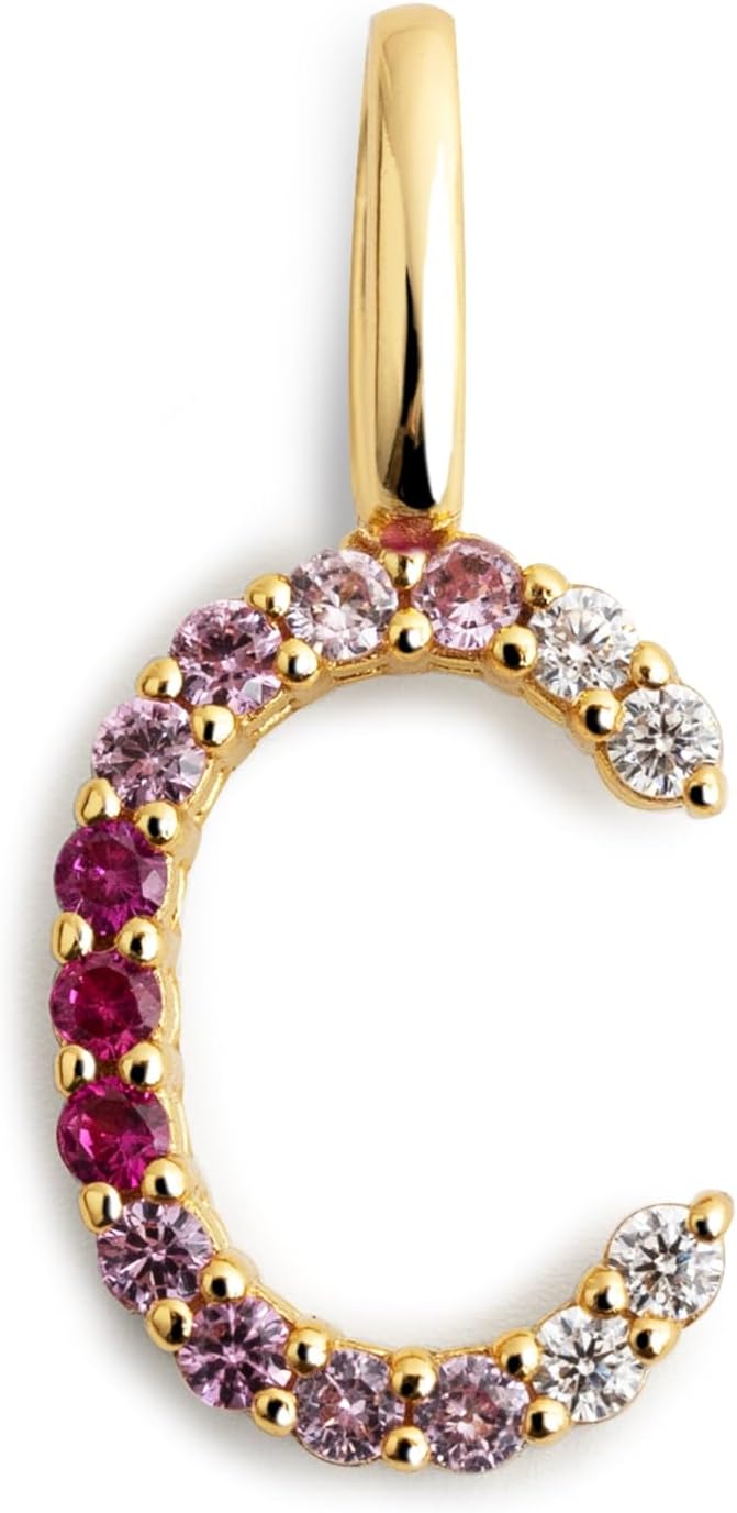 Thumbnail 6 de SINGULARU Charm Letter Spark Sakura: ciondolo iniziale in Argento Sterling 925 placcato oro 18Kt con zirconi