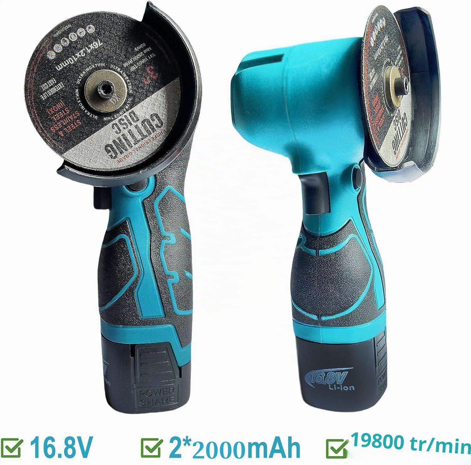 Detalle de Mini meuleuse sans fil 16,8 V – 76 mm, 2 batteries, 28000 tr/min
