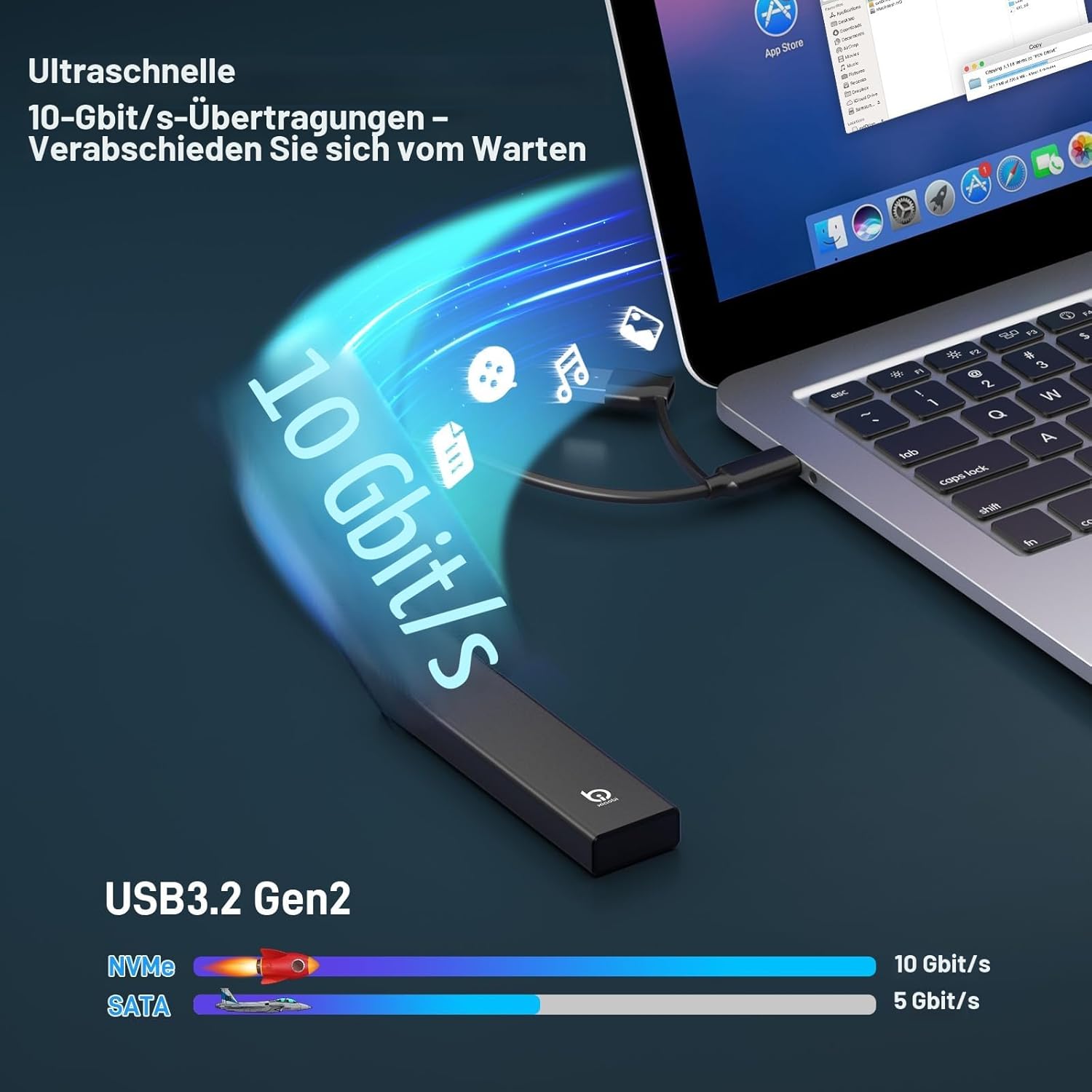 Detalle 2 de Xiaobi M.2 NVMe SSD Gehäuse (USB 3.2 Gen 2, 10 Gbps) für M-Key/B+M Key NVMe, UASP & TRIM