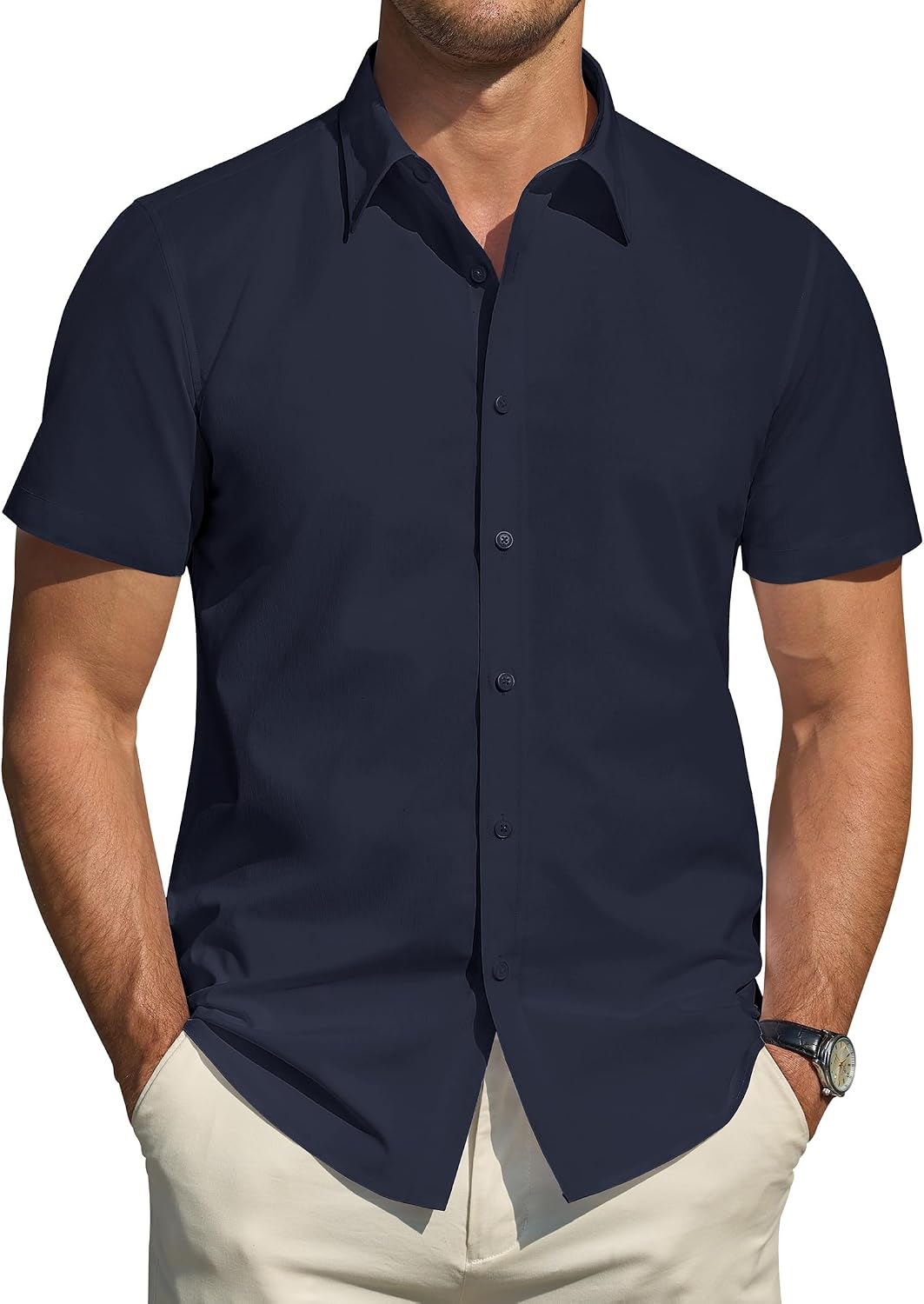 Detalle de J.VER Men’s Short-Sleeve Dress Shirt Cotton