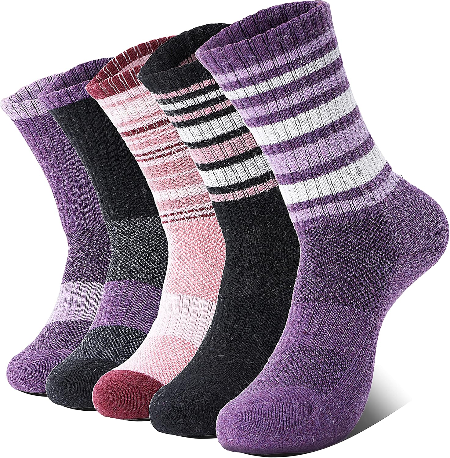 Detalle de Anlisim Merino Wool Crew Socks for Women, Hiking, Running, 5 Pairs