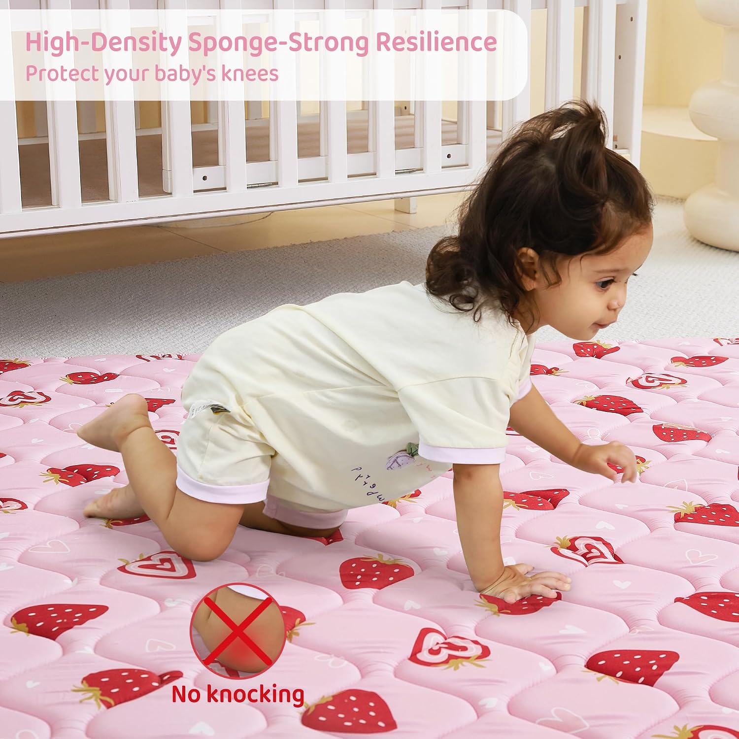 Detalle de Viviland Baby Mats for Floor Baby Play Mat, 50 x 50-Inch Pink Strawberry