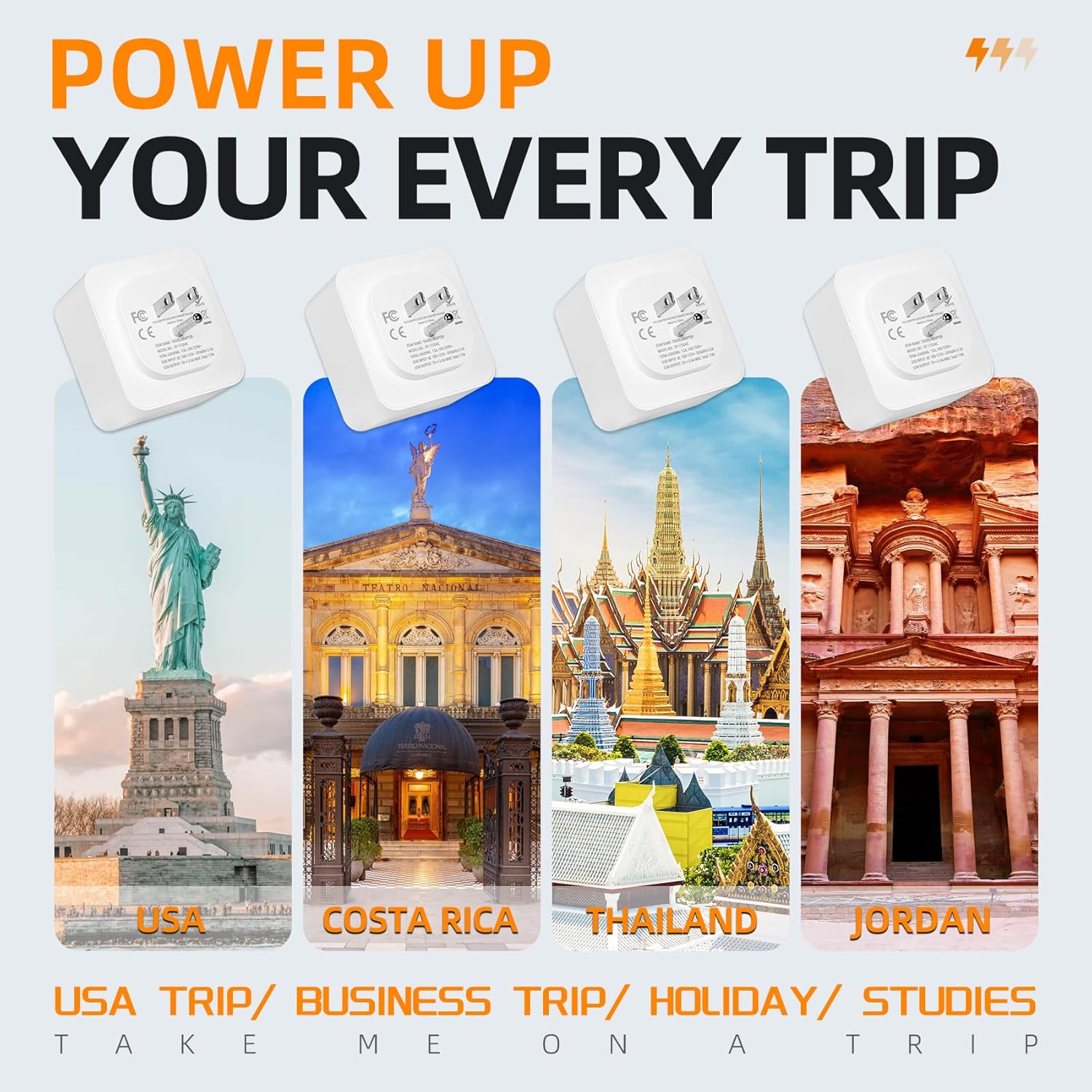 Thumbnail 2 de Adattatore Presa Americana 6-in-1 (Tipo B) con 3 USB e 2 Porte CA per USA, Messico, Canada, Colombia, Thailandia e altro