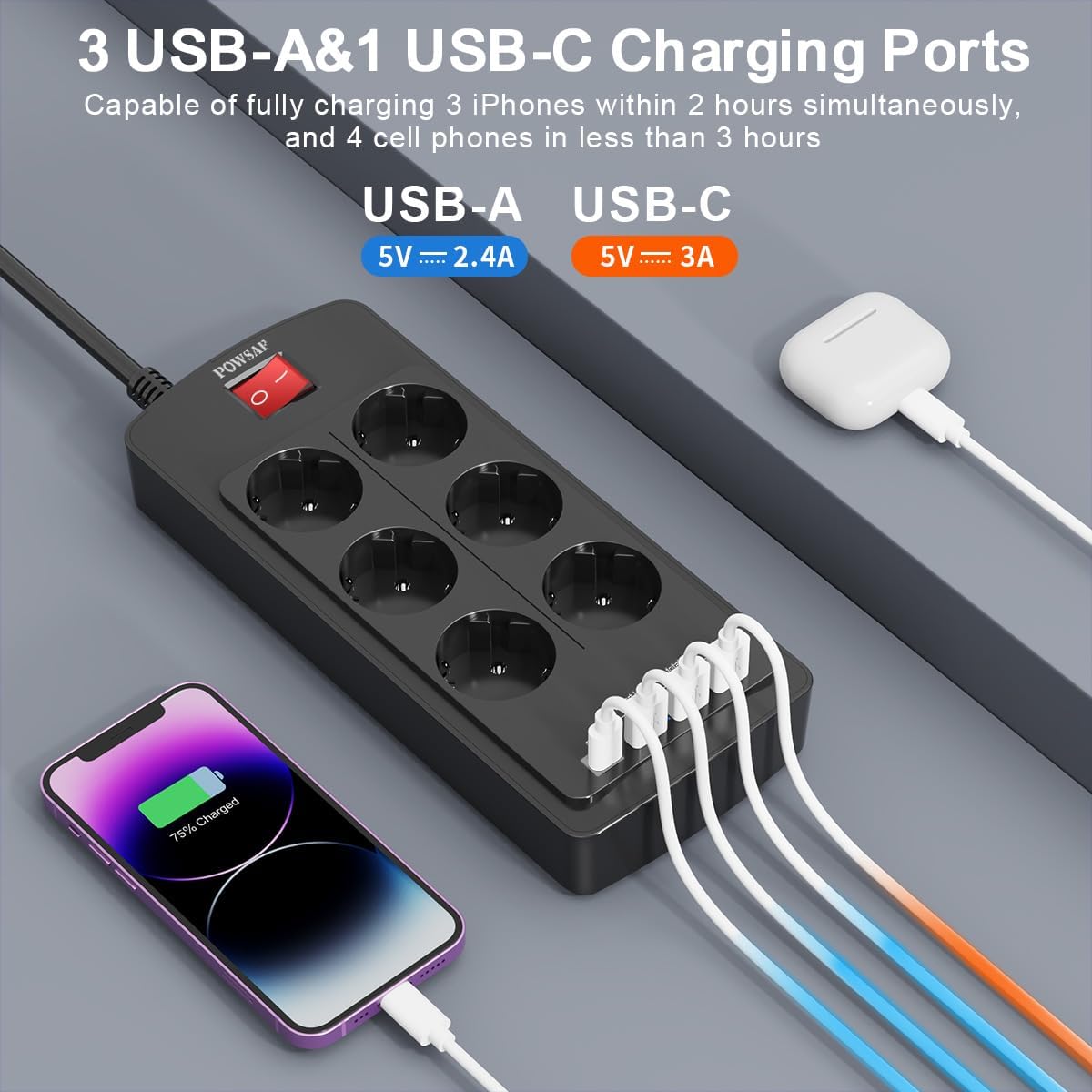 Thumbnail 4 de POWSAF Regleta 10‑in‑1 con USB‑C