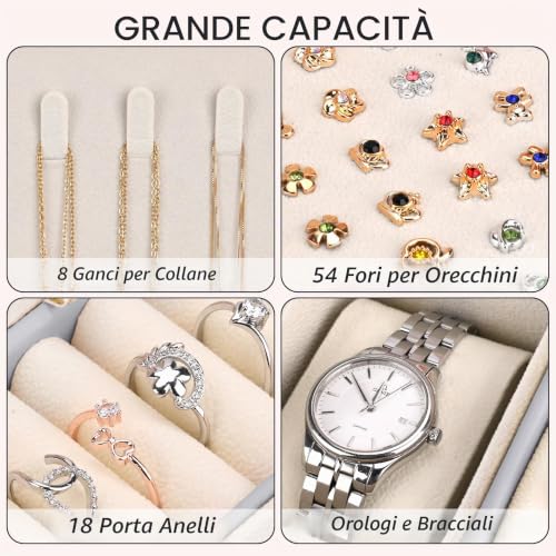 Detalle de Sofore Portagioie Donna 2 Strati in Pelle PU Grigio – Porta Gioielli Grande e Sicuro