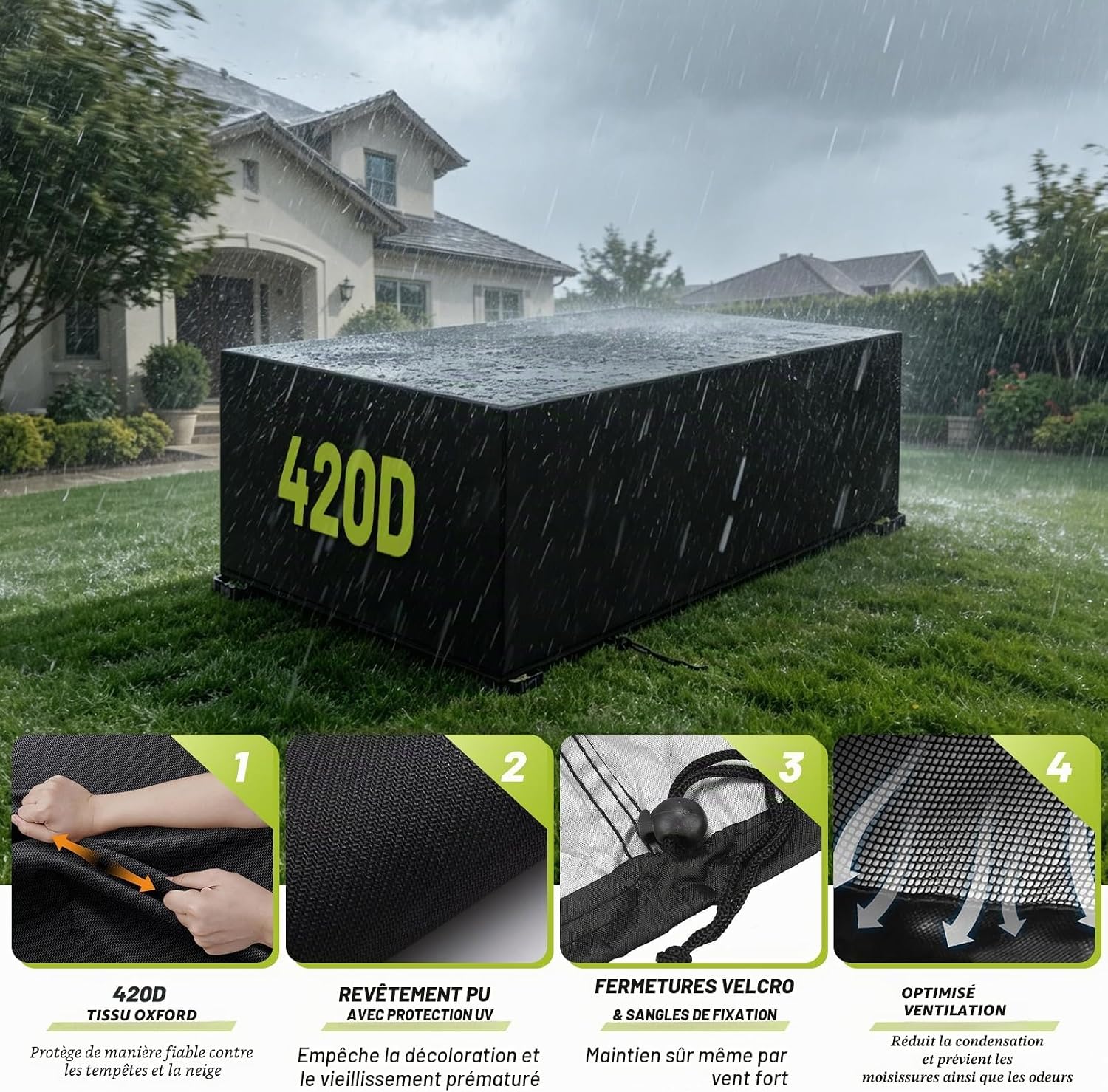 Thumbnail 1 de Housse de protection Aipwerer pour salon de jardin Extérieur 213x132x72 cm – Oxford 420D Étanche avec PU argenté